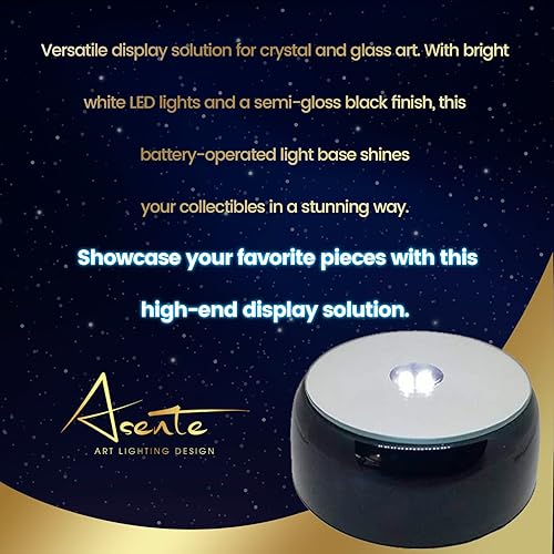 Miniatura 5 de ASENTE Base de luz LED para arte de cristal y vidrio, base de pantalla LED redonda con luces blancas brillantes, luz artística a pilas - Base de