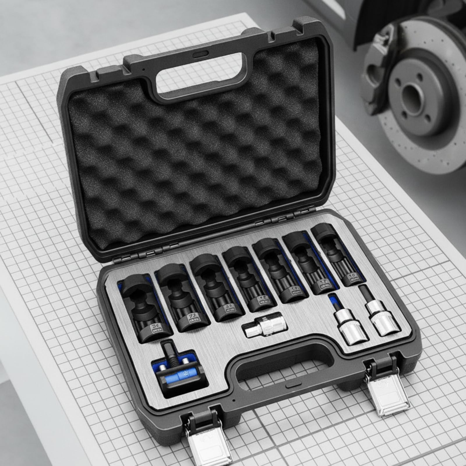 Sharplace Juego Llaves Vaso Automotrices con 7 Dados y Adaptador Compatible con Carracas y Herramientas Neumáticas para Instalación y smontaje Tuercas