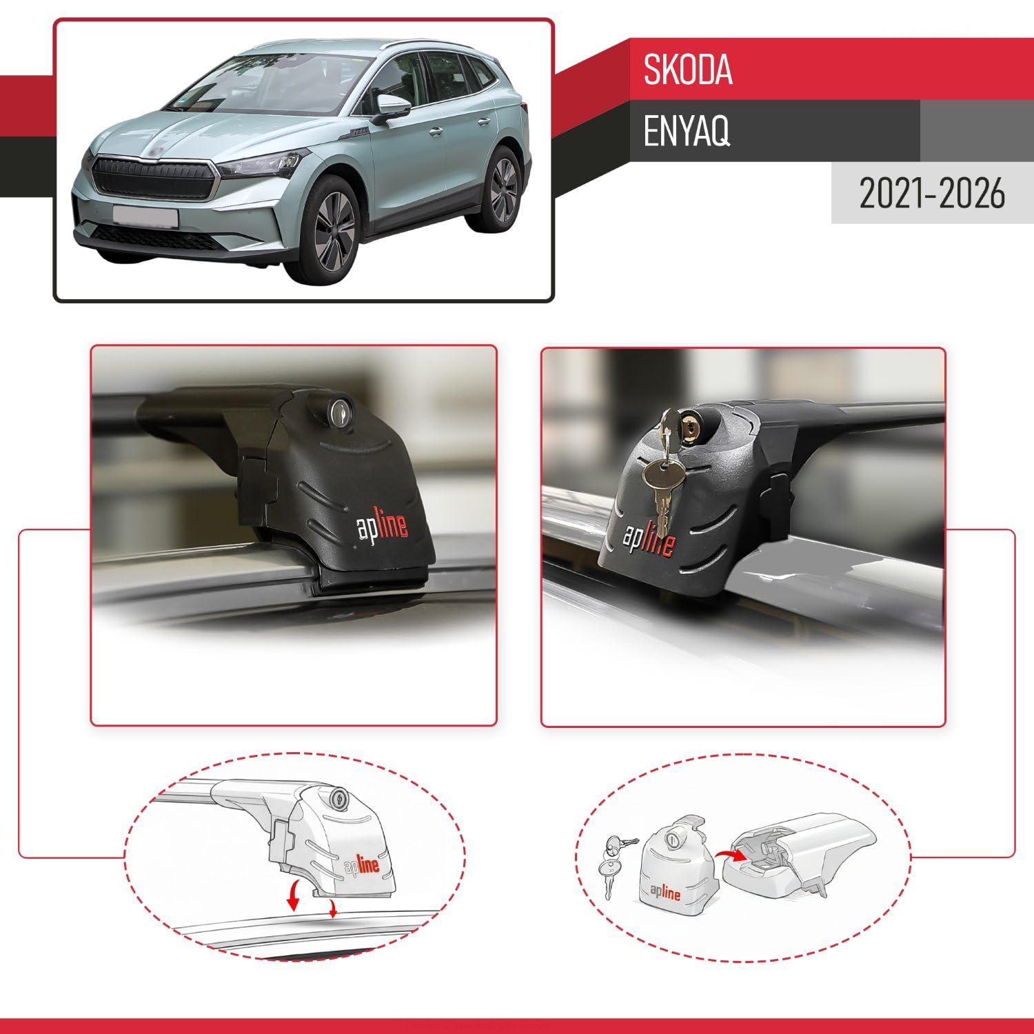 Kompatibel mit Skoda Enyaq 2021-2026 ACE-2 Modell Relingträger Dachträger Auto Gepäckträger Schwarz Aluminium 2 Stangen