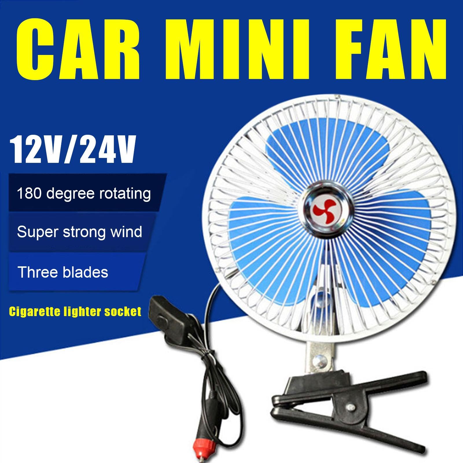 Ventilateur Portable De Voiture 12V/24V Avec Clip Oscillant D'été, 8 Pouces À Faible Bruit de Bureau, Tête Électrique Réglable à 180 Degrés