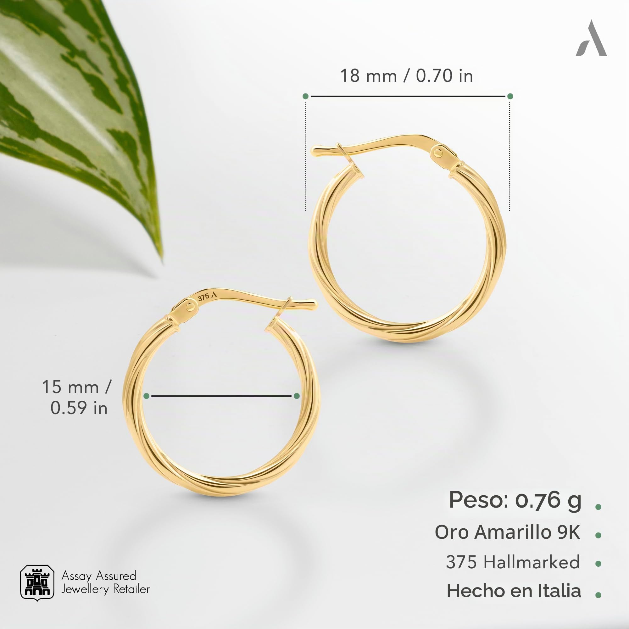 Allure Pendientes de Aro Retorcidos para Mujer en Oro de 9 Quilates