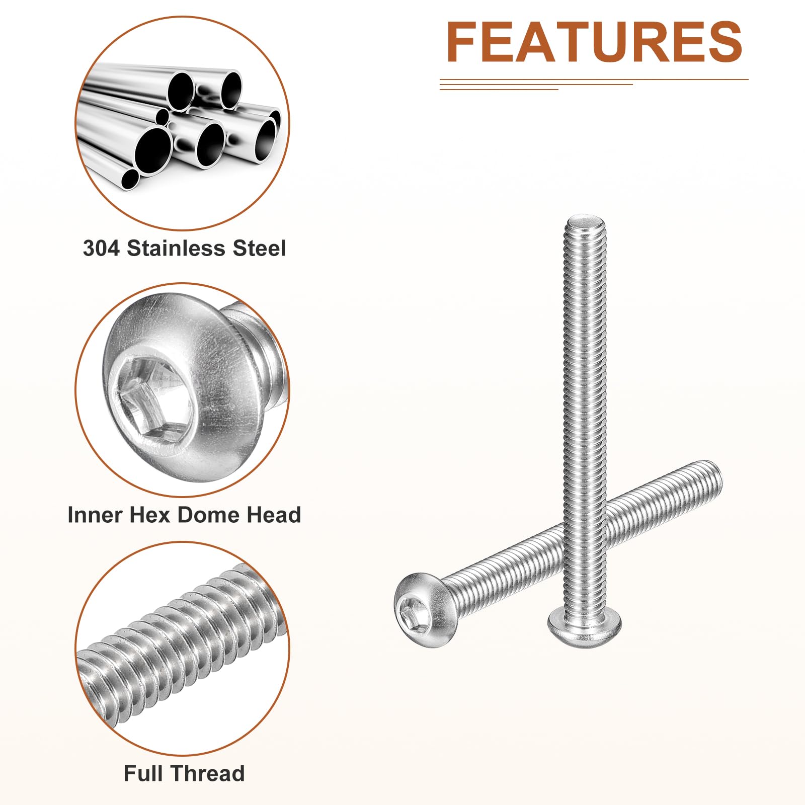 DTGN M6-1x60mm Button Head Socket Cap Screws - 10Pack - Good for Machine - 304 Stainless Steel 18/8 - Hex Drive Full Thread Fasteners - Image 4