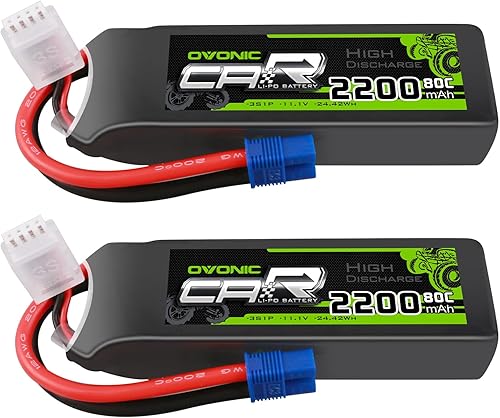 OVONIC Batería Lipo de 11.1 V 3S 80C 2200mAh Lipo con conector EC3 para camiones RC Car Trucks 18 110 RC Vehículos (2 paquetes)