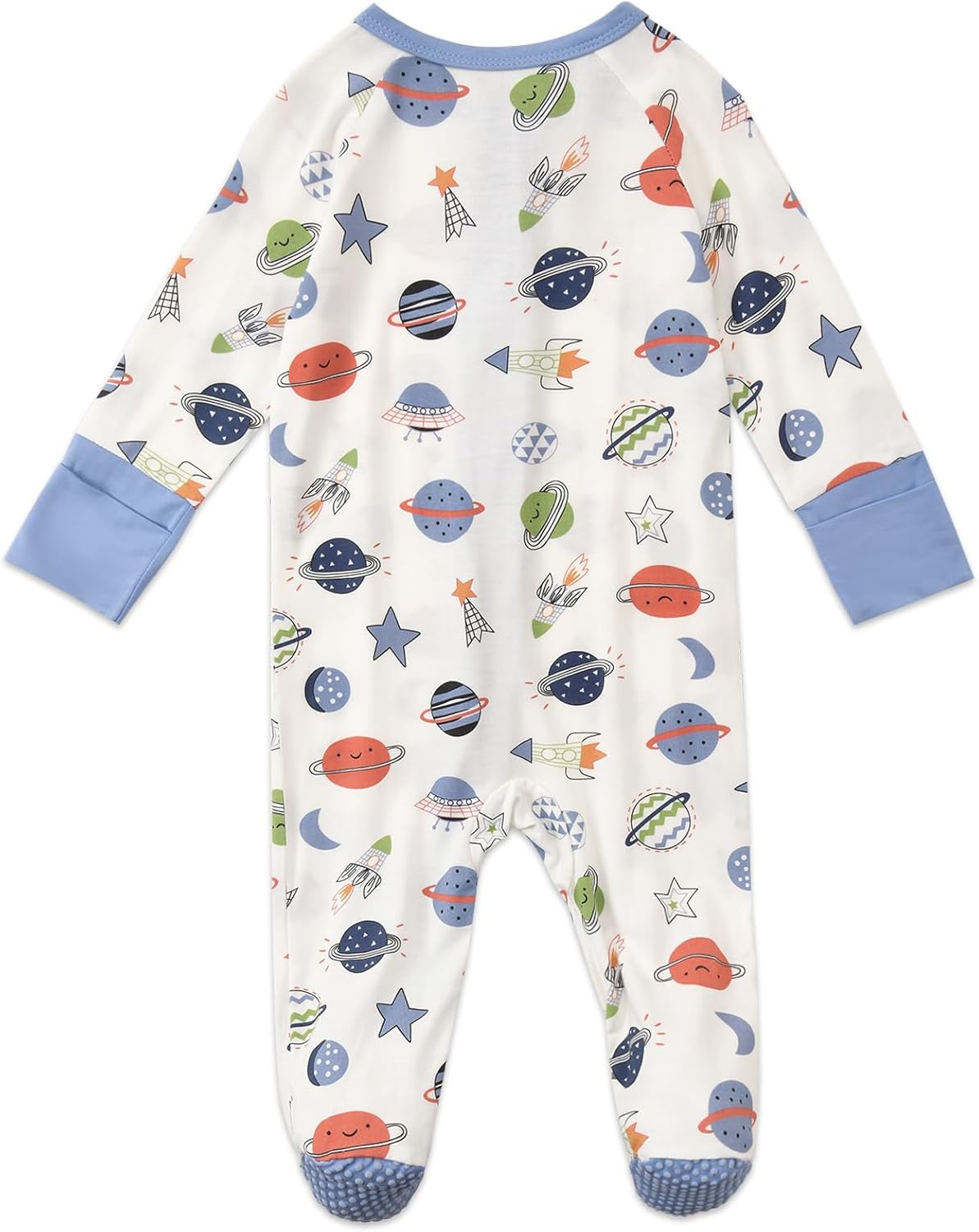 Aablexema Baby Footed Coverall Pajamas with Mittens Rayon from Bamboo 2pcs Newborn Infant 2-way Zipper Outfit - Image 5