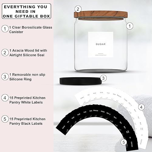 Miniatura 2 de Recipiente de vidrio con tapa, recipientes de vidrio de cocina de medio galón con tapas herméticas, perfecto para almacenamiento de despensa, tarro