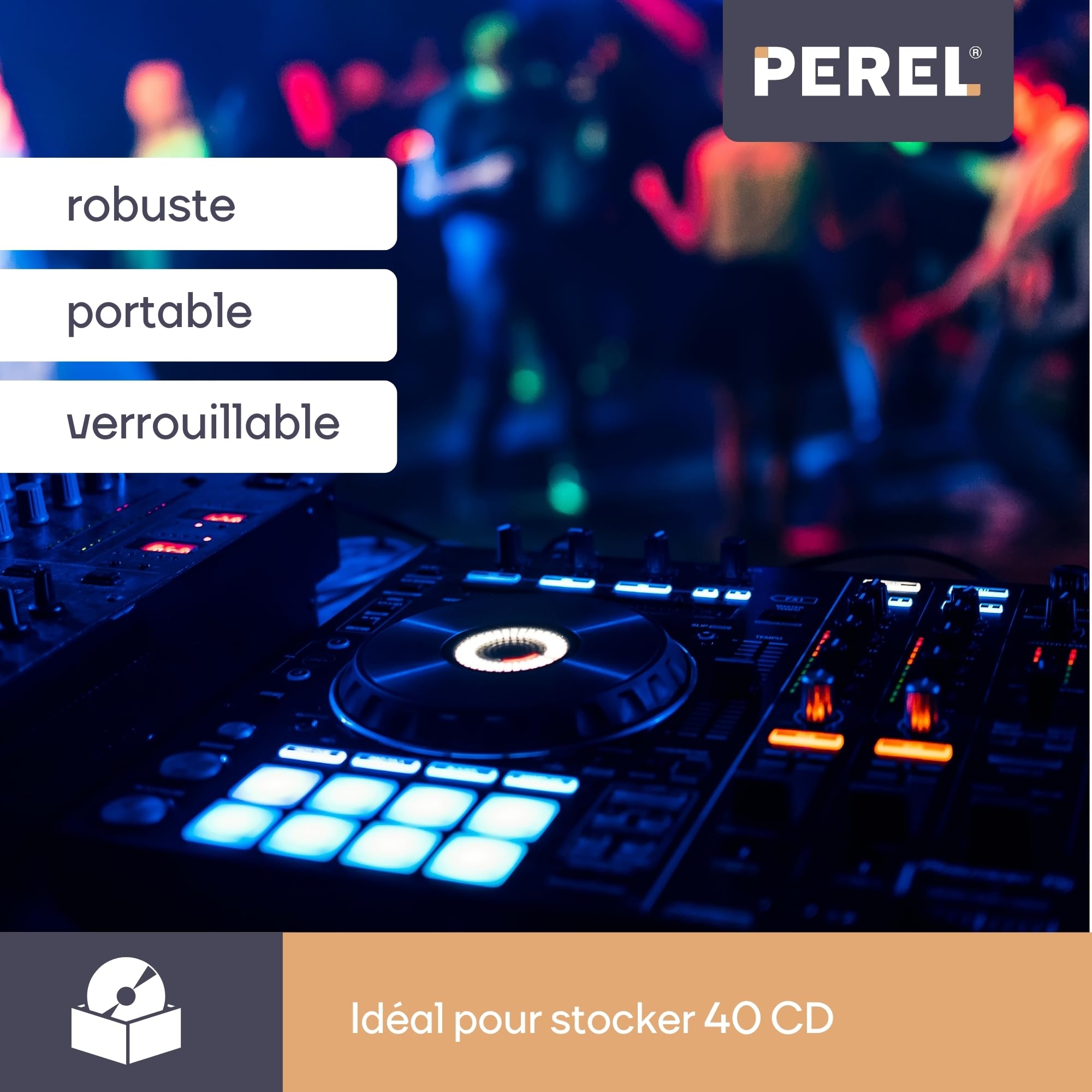 Perel Coffret pour 40 CD, verrouillage à clé, 2 clés, aluminium, 280 x 268 x 160 mm
