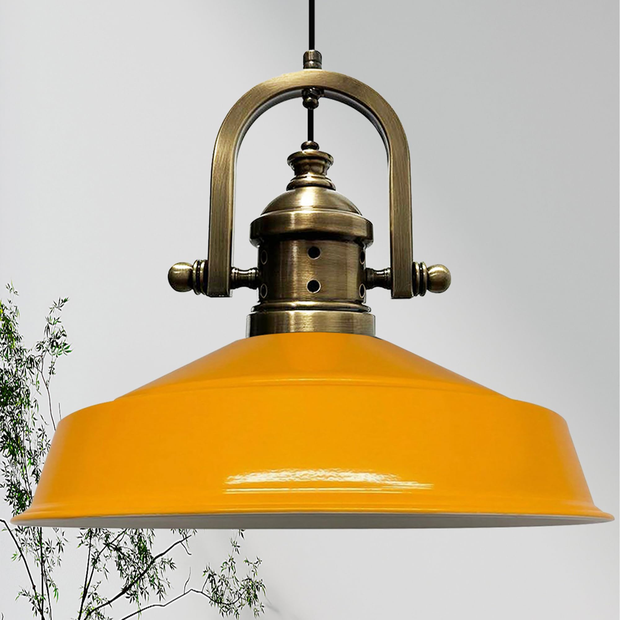 Bamyum Yellow 1 Asletl-Finke Hanging Lamp Industrial Pendant Light, 40 Cm Lamp Shades, Modern Metal Kitchen Island Lights, E27 Pendant Lamp For Living Room And Dining Room, Dark Yellow Pendant Light