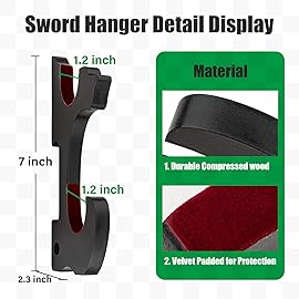 Ekkhysis Sword Holder Wall Mount 2-Tier Velvet Padded Hook Katana Holder Adjustable Display Hanger for Samurai Sword Tanto Rapier Light Saber Cosplay Blade Tanjirou Demon Slayer Weapon Rack