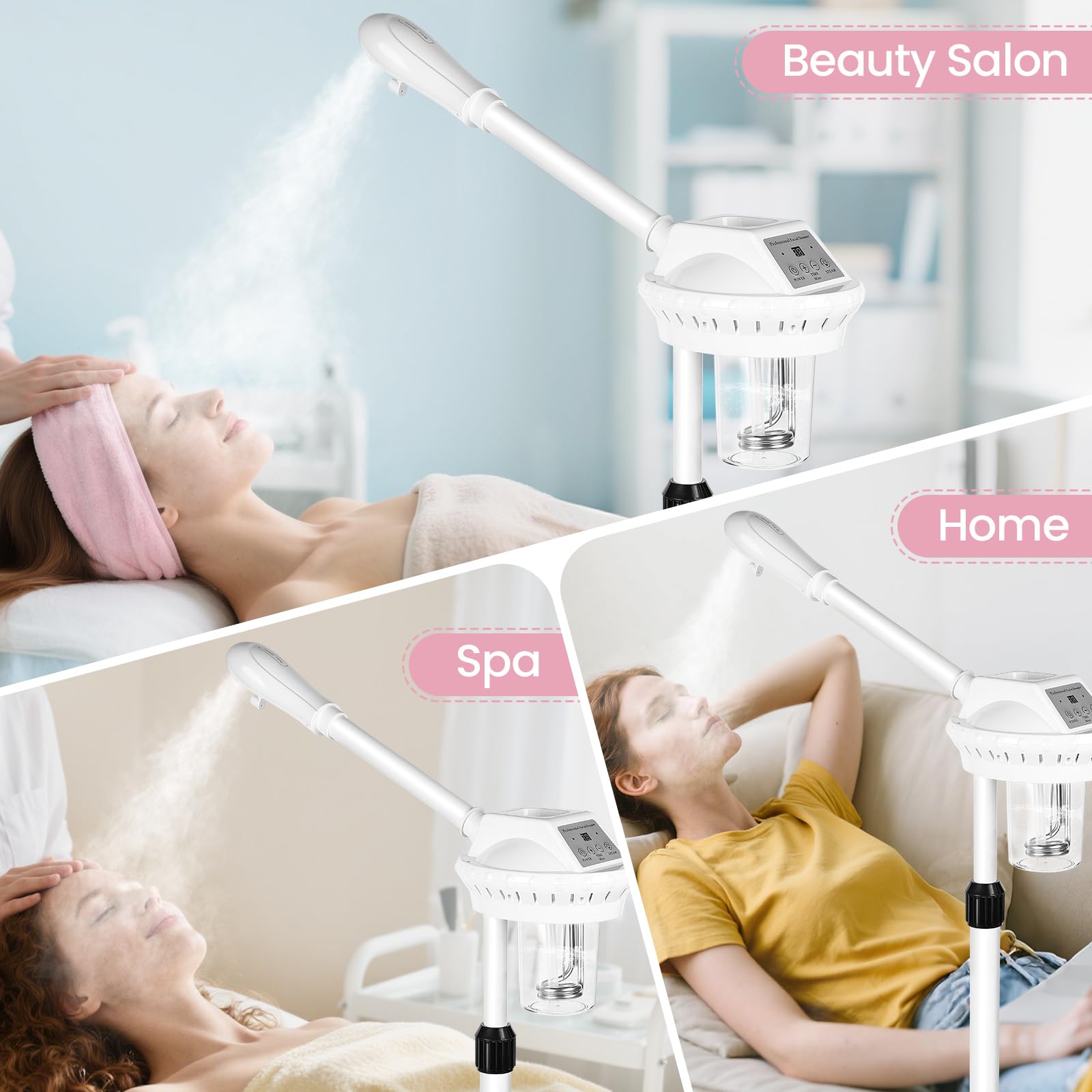 Vaporizador facial profesional, vaporizadores esteticistas sobre ruedas, vaporizadores faciales de pie para limpieza profunda facial, vaporizador para cuidado personal o spa, hidratante e hidratante