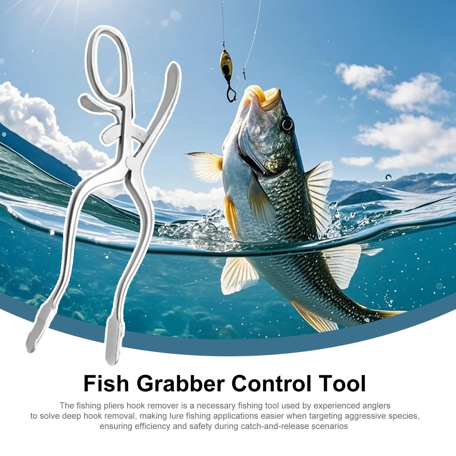 Fish Grabber - Pinza da Pesca Multifunzione in Acciaio Inossidabile | morsetto leggero e portatile per una presa sicura, design galleggiante per molo d'acqua e salata, fiume, lago, torrente