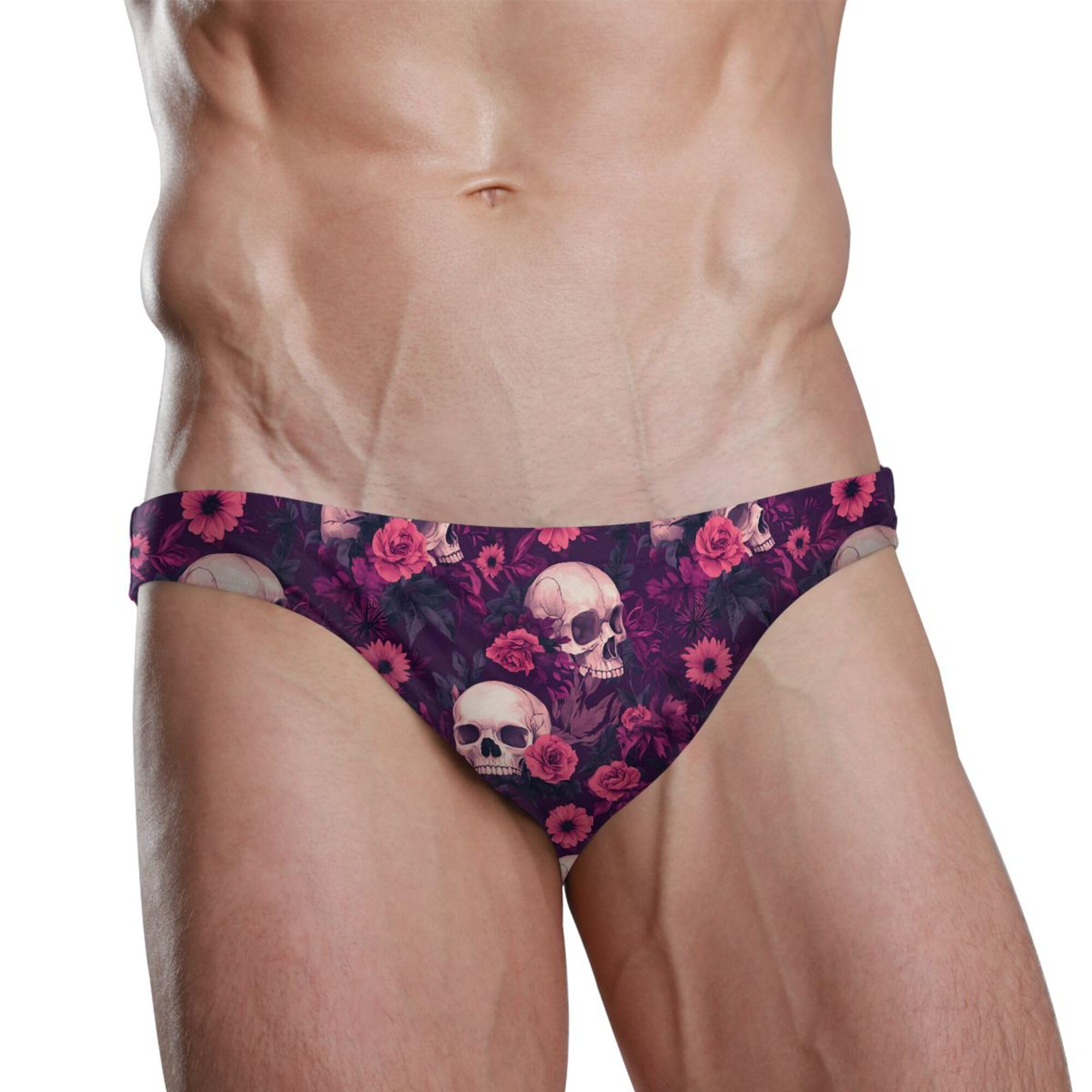 Men's Swim Briefs Skull Flower Swimsuit Beach Swimwear Bikini M B0404493