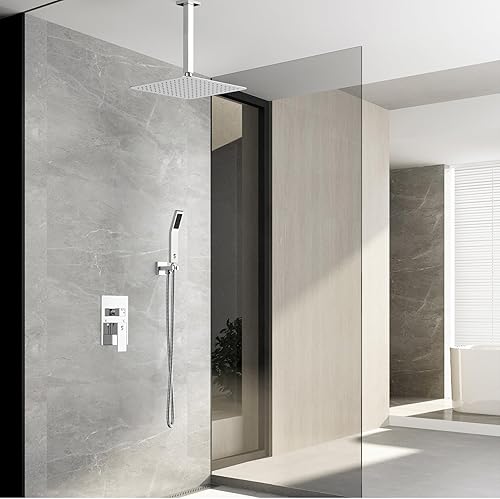 Miniatura 98 de SR SUN RISE Sistema de ducha montado en el techo de 12 pulgadas, mezclador de lluvia, sistema de cabezal de ducha de lluvia, dorado cepillado, Oro