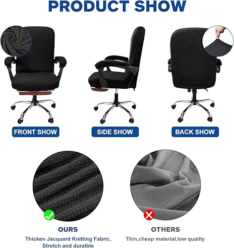 Miniatura 4 de NeColorLife Funda elástica para silla de oficina con fundas para reposabrazos, funda de asiento de respaldo alto con cremallera para sillas de