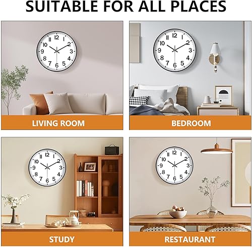 Miniatura 8 de Reloj de pared negro, reloj de pared de 8 pulgadas, funciona con pilas, redondo, moderno, sin tictac, silencioso, digital, analógico, pequeño, reloj