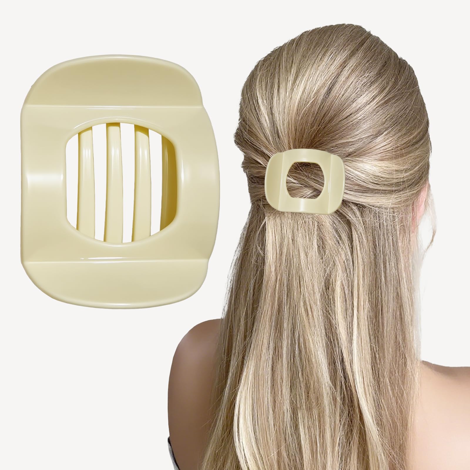 MOXYOY Flat Hair Claw Clips for Women Girls, Round Lay Down Hair Clip for Thick Thin, Curved Design Strong Hold, Easy to Wear, Curved Hairclips,Yellow