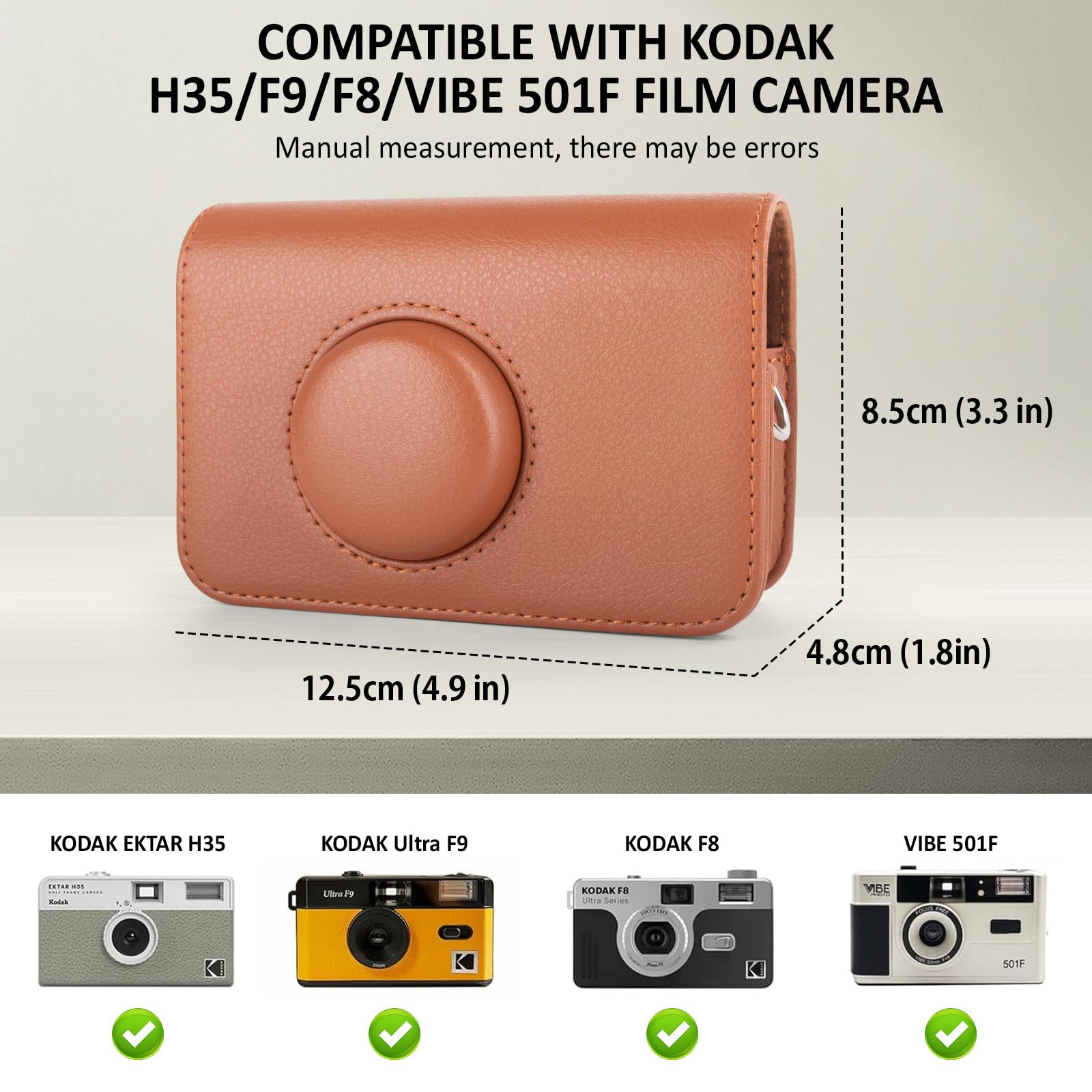 Étui de Protection Compatible avec Les appareils Photo argentiques Kodak EKTAR H35/H35N/Ultra F9/Vibe 501F, Sac de Transport en Cuir PU et étui de Rangement pour Films - Marron