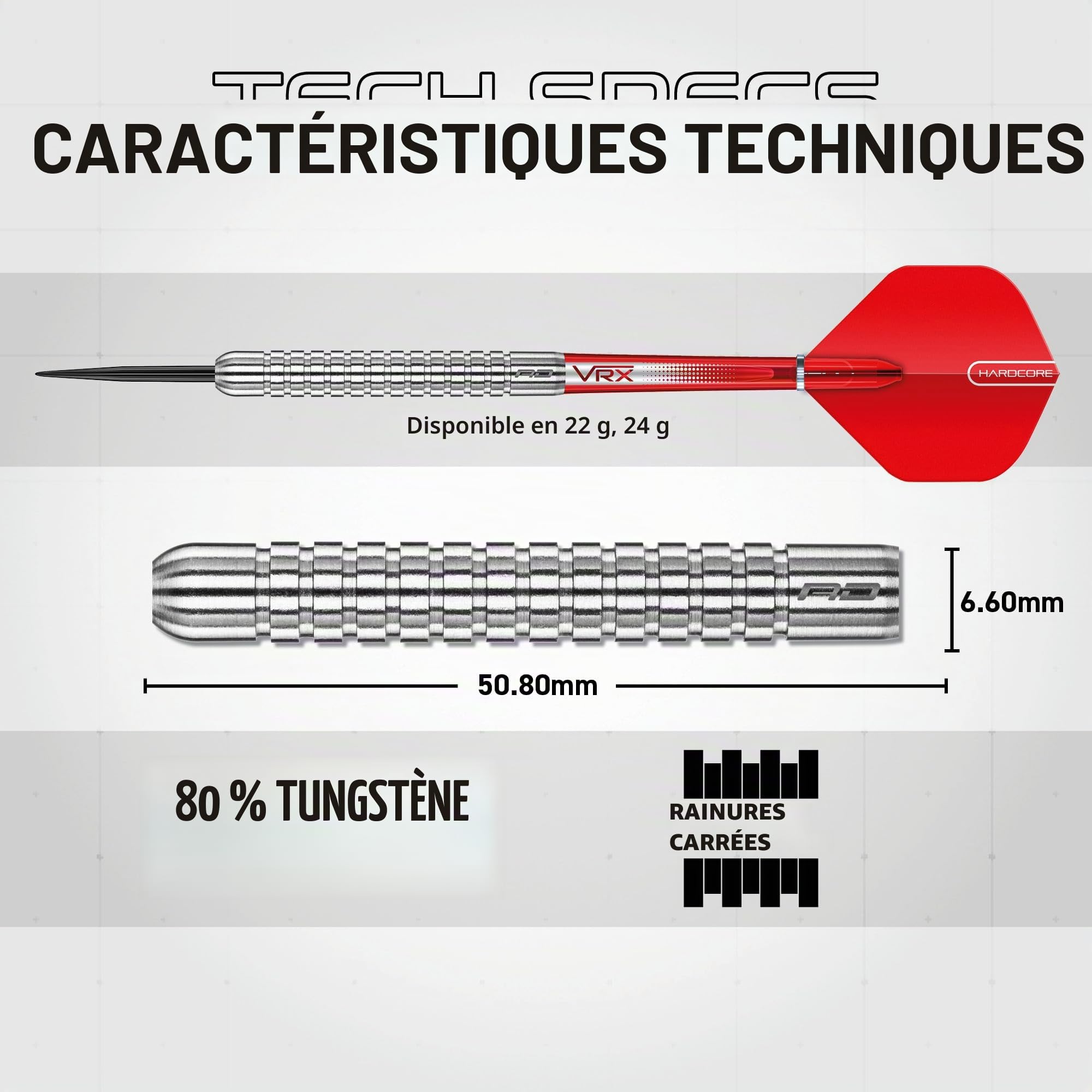 RED DRAGON Hell Fire 22g, 24g ou 26g Fléchettes Pointes Acier avec Ailettes et Tiges de Flechettes