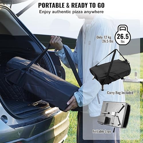Miniatura 5 de VEVOR Horno de pizza de propano, máquina de pizza de gas de 13 pulgadas con piedra giratoria para pizza, parrilla de pizza portátil con pierna