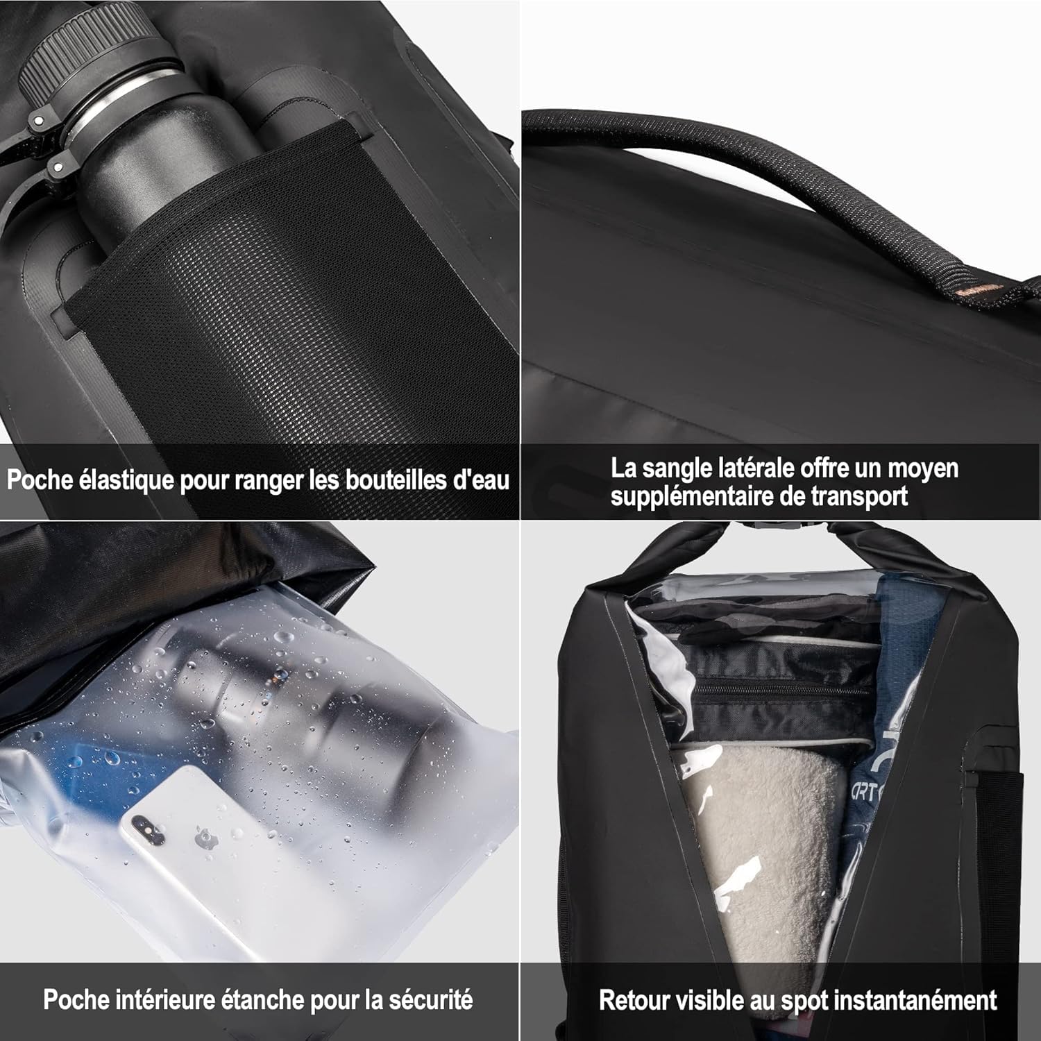 Sac Etanche Amélioré 45l 40l 30l 20l Waterproof Sac étanche Dry Bag avec épaulette，Parfait pour Le Paddle Kayak Canoë Camping Pêche Natation Rafting