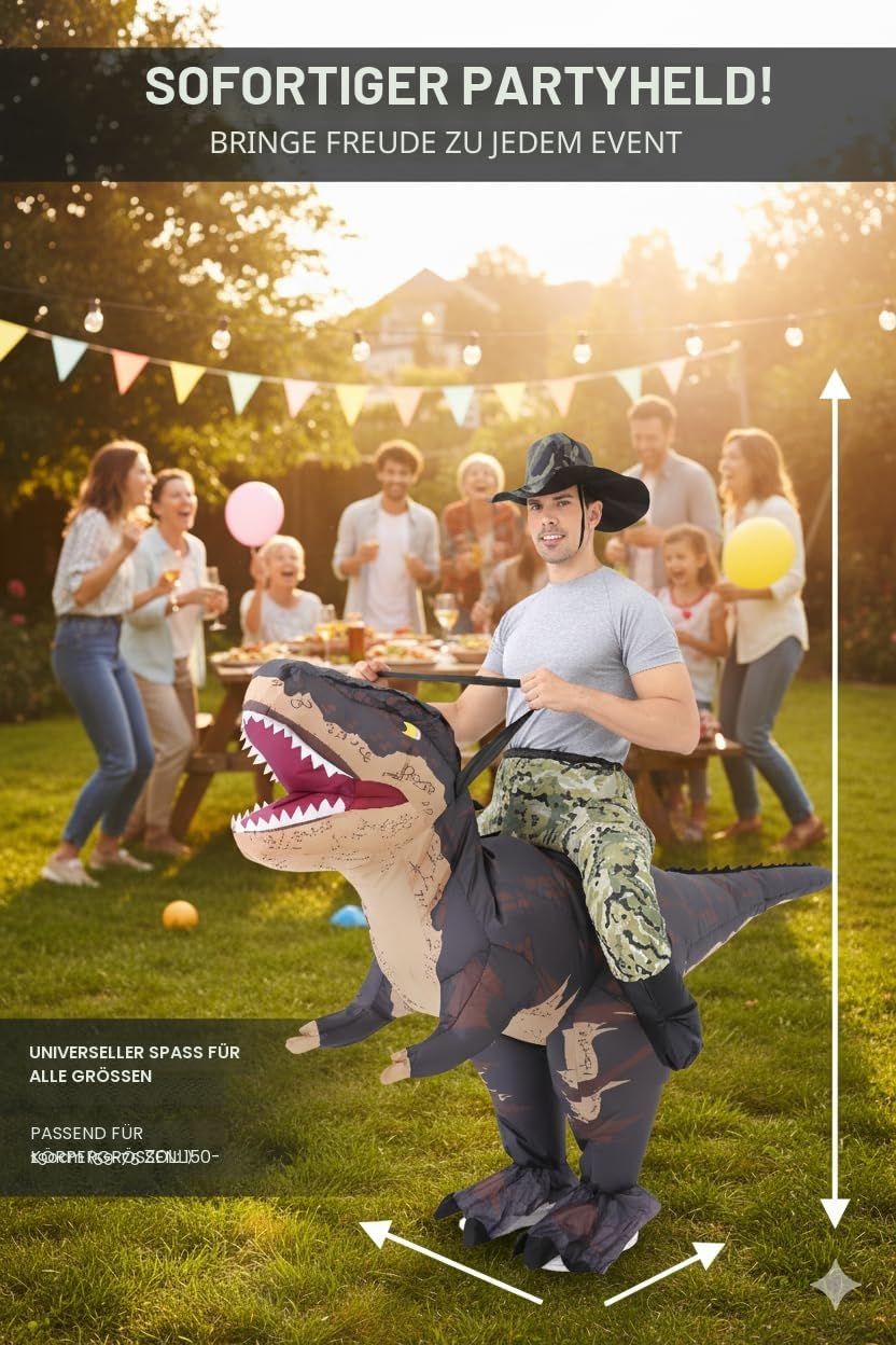 Aufblasbare Dino Kostüm Erwachsene – Ganzkörper Luft Dinosaur kostüm Herren Damen, Lustige Fasching Kostüm für Halloween Weihnachten Karneval Party