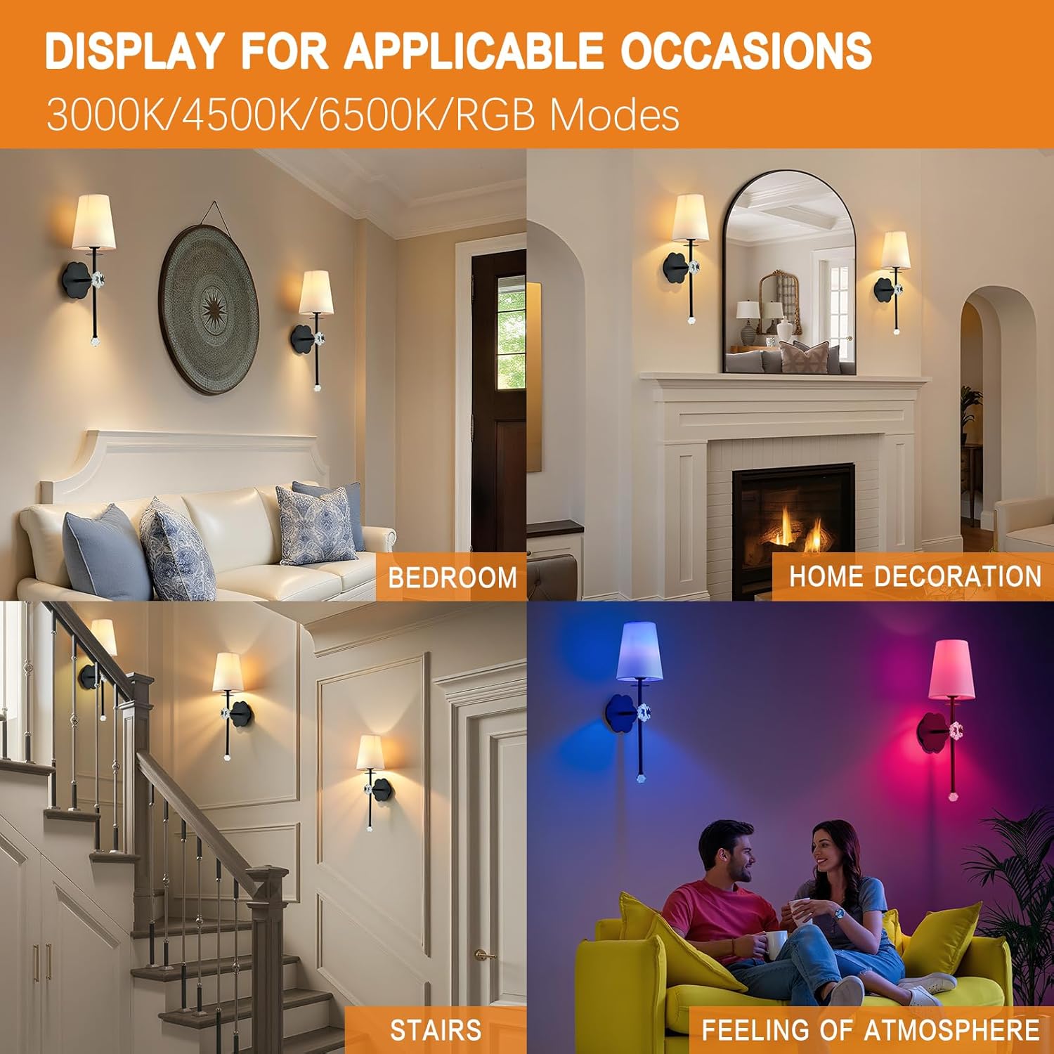 Battery Operated Wall Sconces,Crystal Plum Blossom Decor Rechargeable Wall Lights Set of 2 with Detachable and Remote Cordless Wall Sconce Indoor for Bedroom Living Room Hallway Stairs Black