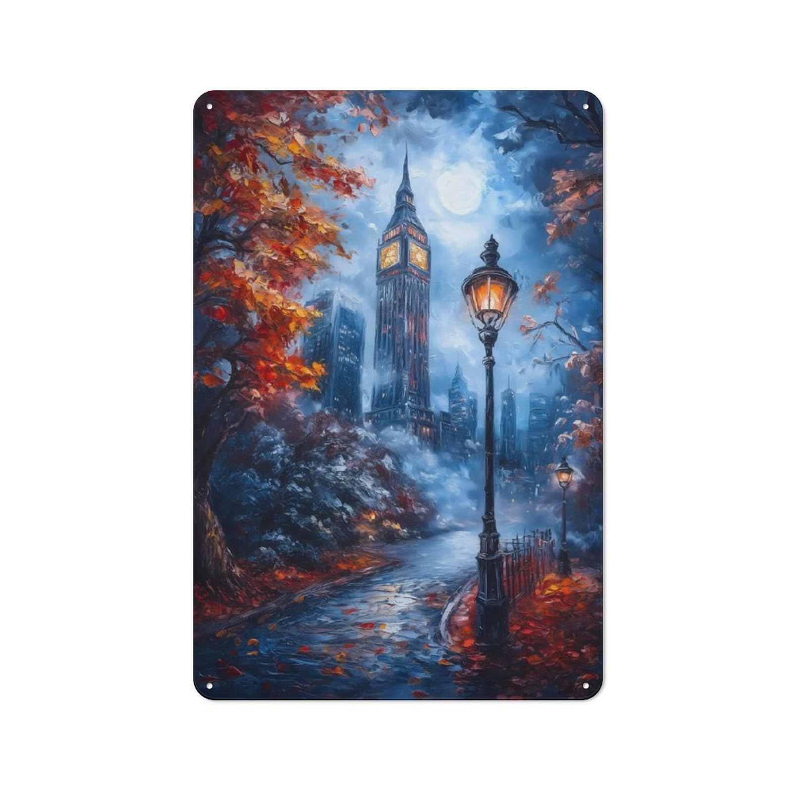 Junmoney London Nightfall For Studio Or Craft Room, Rustic Metal Wall Sign 30X20cm, For Vintage Wall Decor Fans, For Metal Sign Collectors