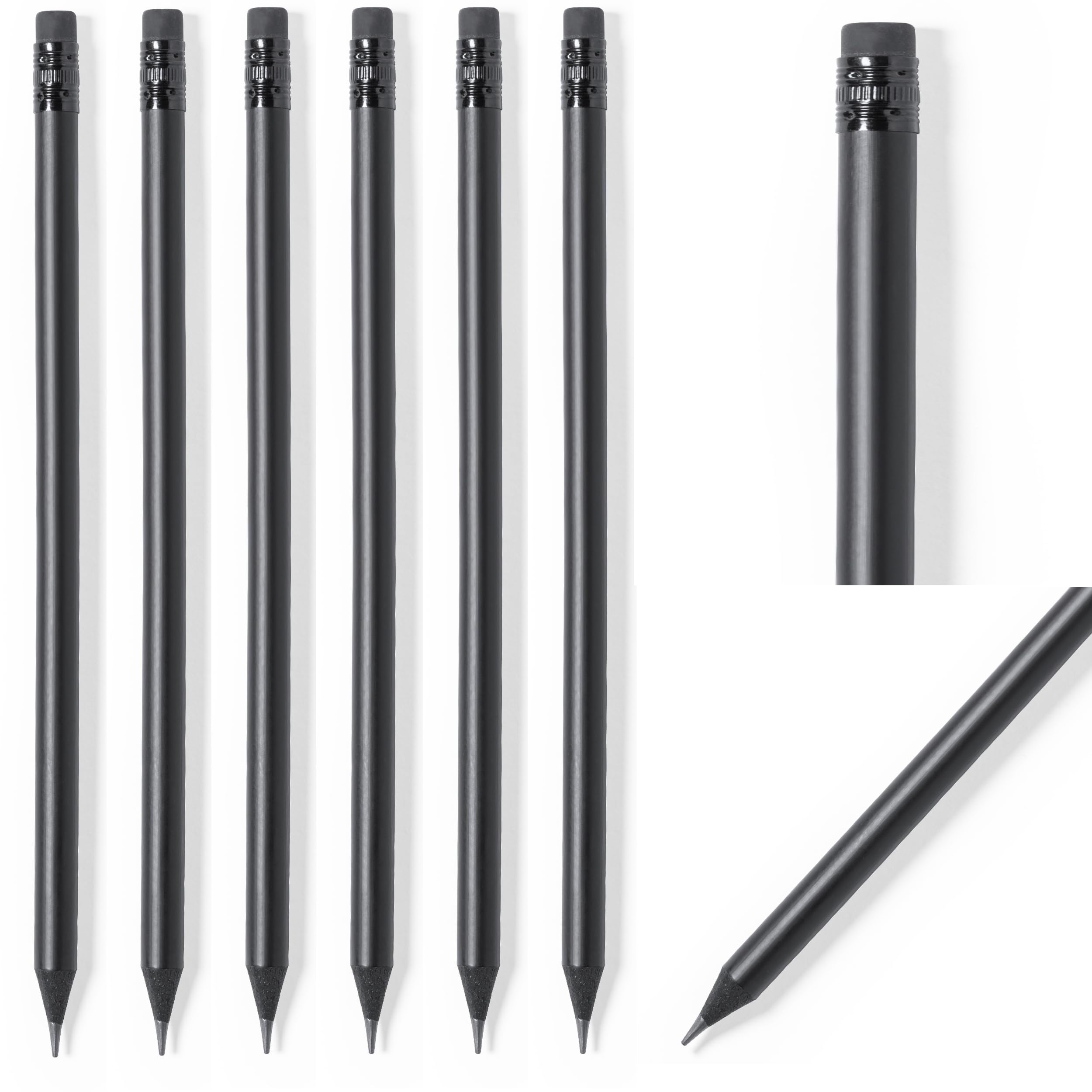 noTrash2003 5 to 100 pieces matte black pencils wooden pencils with eraser Black Edition HB, presharpened, 19 cm length economy pack sustainable (modern, 100, pieces)