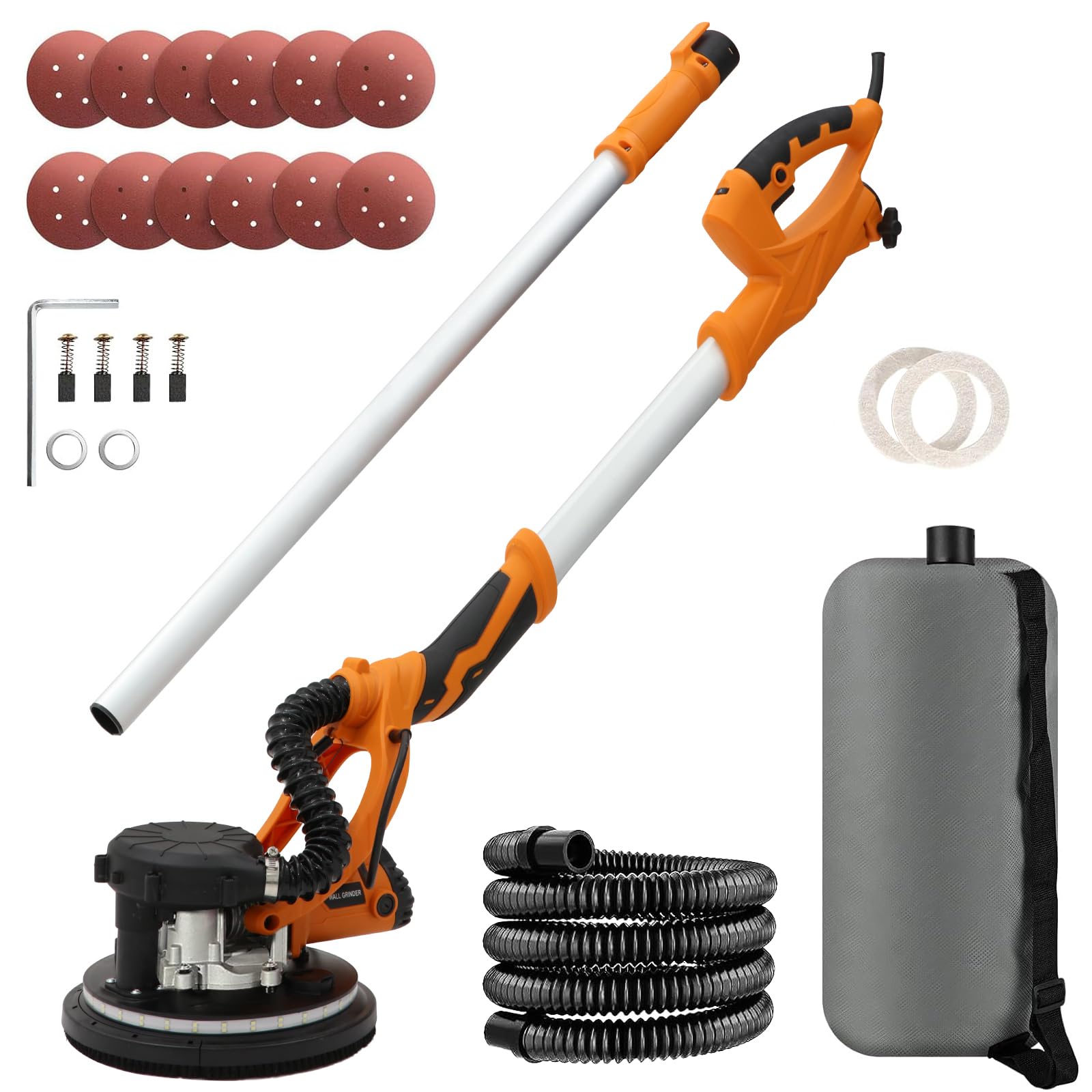 Ponceuse Girafe, 1250W Ponceuse Mur et Plafond, 5 Vitesses Variables 800-1800RPM avec poignée télescopique avec bande lumineuse LED et sac de collecte de poussière par aspiration