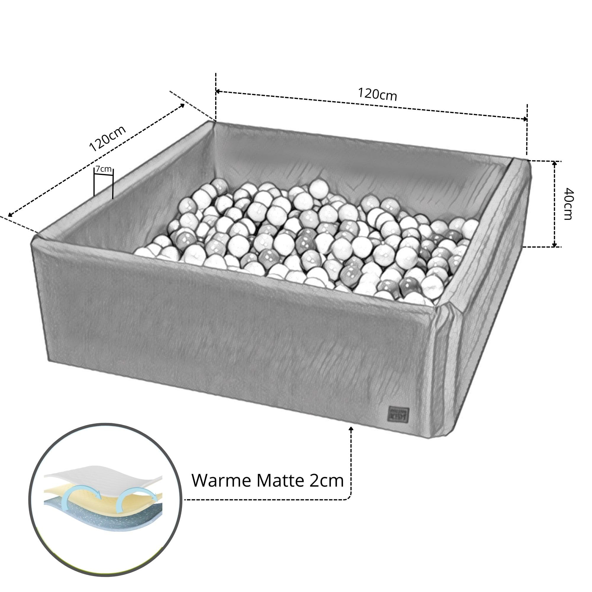 GoldenGroup Piscina de Bolas para Bebé, 120 x 120 cm, Juguete Sensorial, Zona de Juegos Interior, Cuadrada de Espuma para Niños