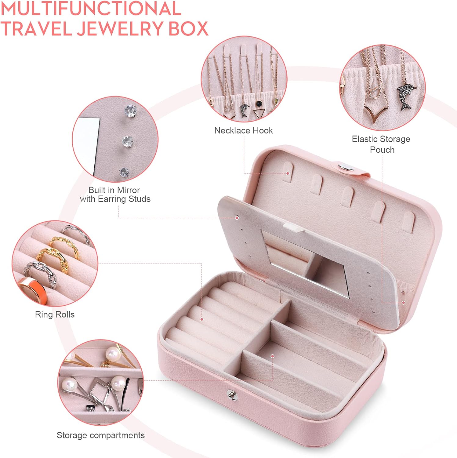 GOLVER 2-pack Jewelry Box Organizer with Lock & Travel Jewelry Case, Lift-out Earrings/Rings Tray, Adjustable Compartments for Necklaces, Bracelets & Accessories, Built-in Mirror, PU Leather, Pink : Clothing, Shoes & Jewelry