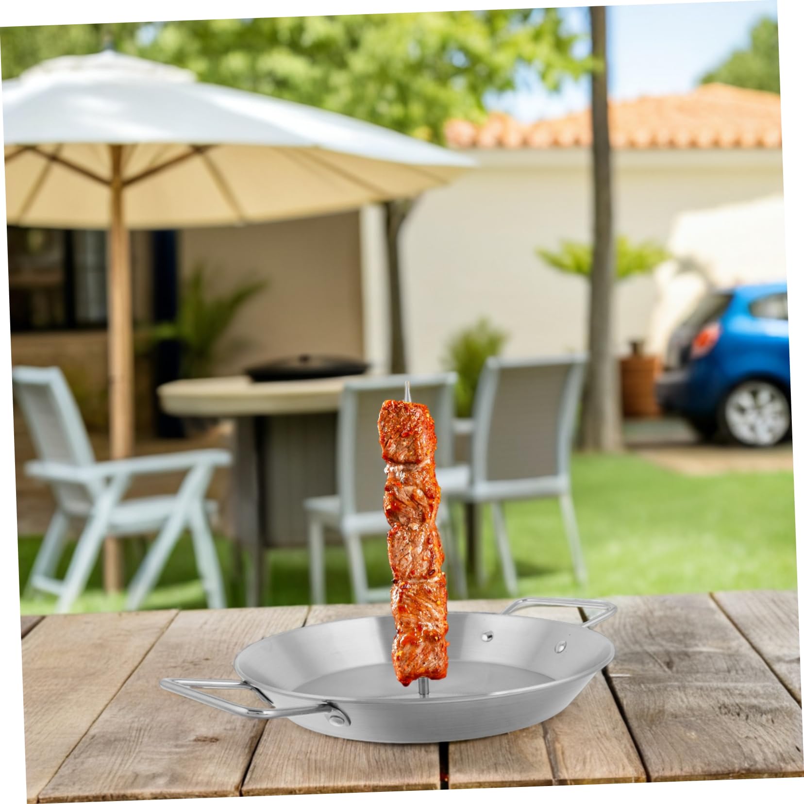 Parrilla Vertical para Barbacoa con 3 Pinchos Extraíbles | 1 Juego con Cepillo para Aceite, Diseño Vertical, Uso para Shawarma, Kebabs, Pescado y Salchichas
