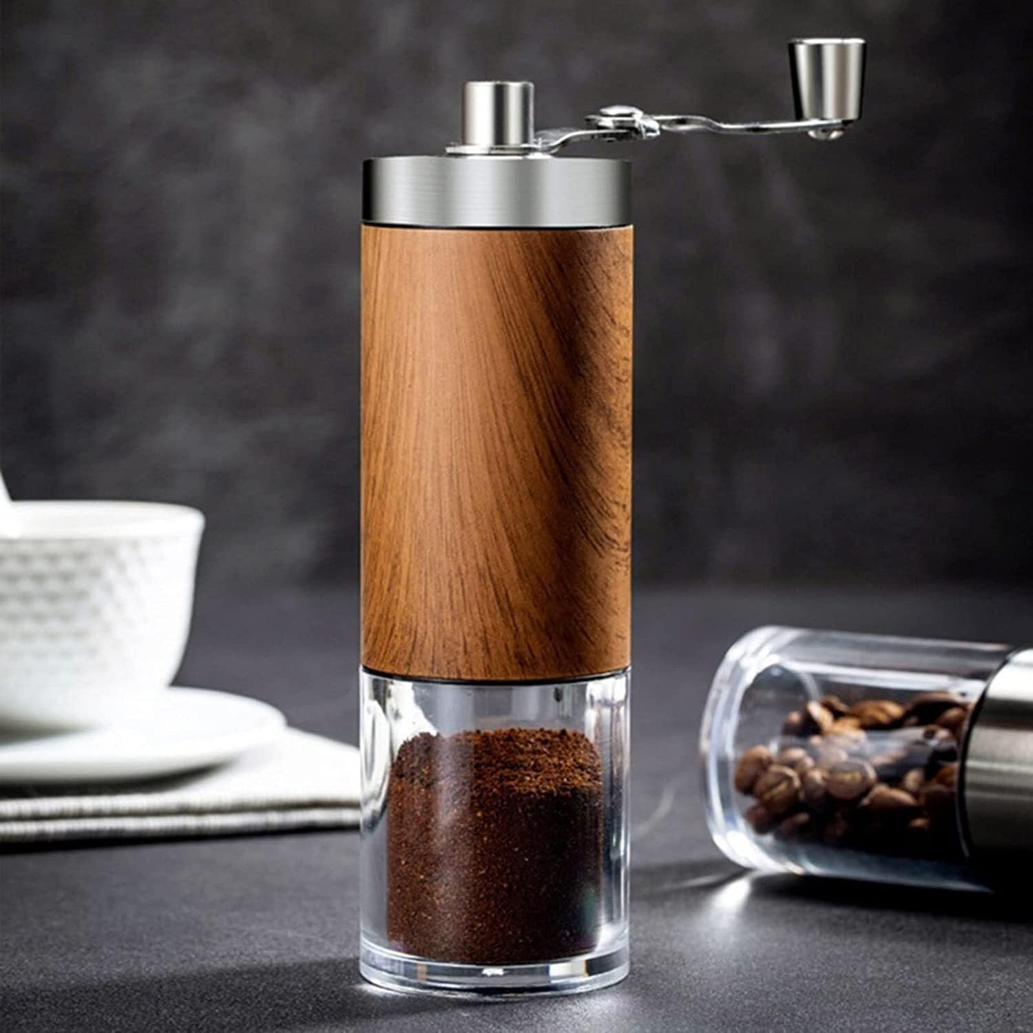 French Press Młynek Do Kawy Burr Mały Ręczny Ze Stali Nierdzewnej Z Ziarnem Drewna Dzbanek Kawy