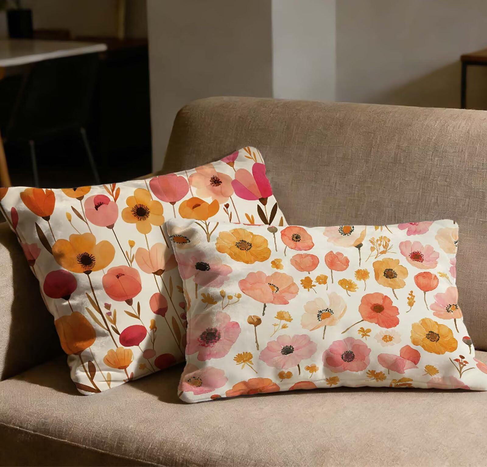 Taie d'oreiller 40x80 crème en velours floral pour canapé et chambre