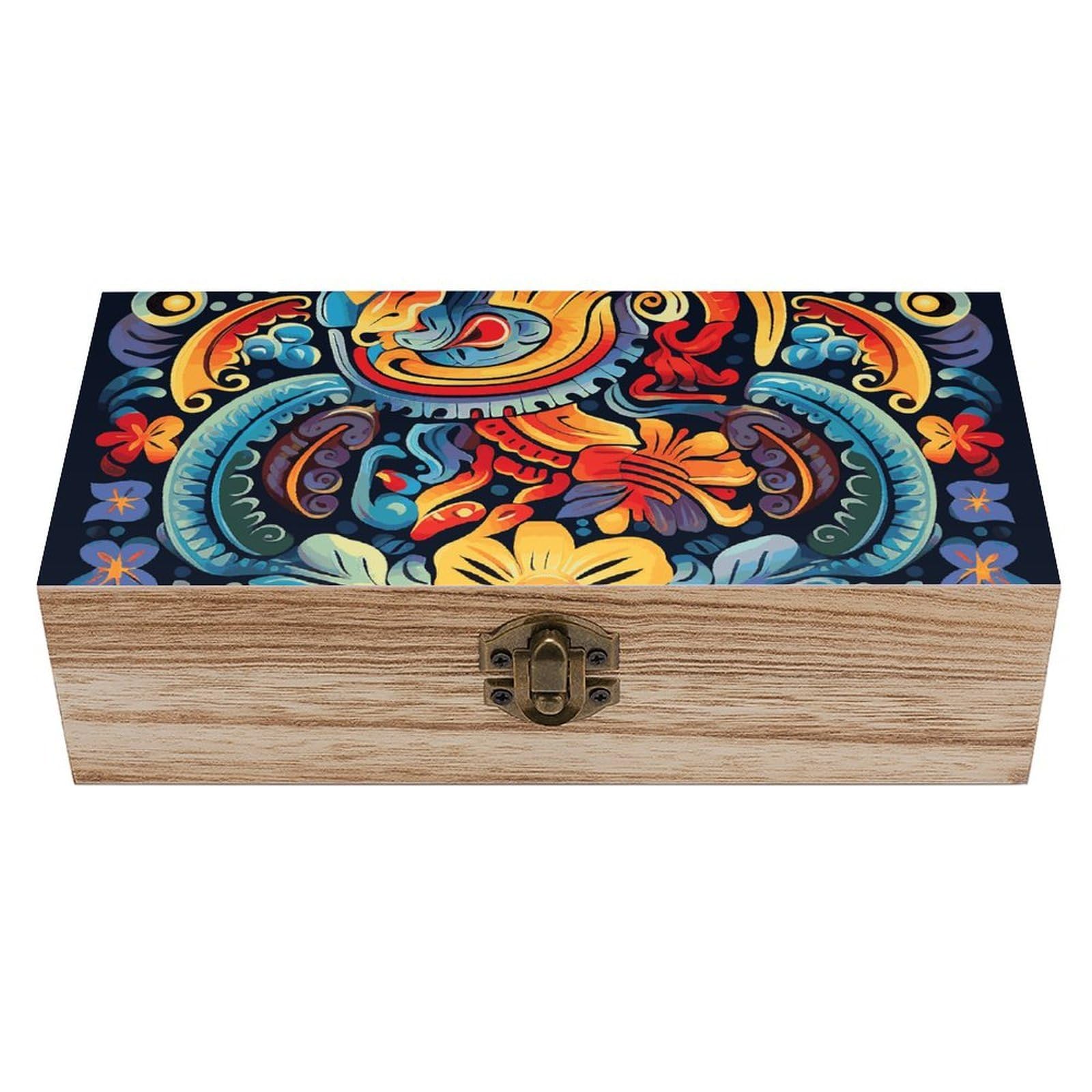 QMKFWT Wooden Jewelry Box Beautifully Keepsake Box Trinket Box Keepsake Storage Organizer Mexican Handmade Wooden Box for Storing Jewelry, Coins, Tartot Cards, Small Treasures
