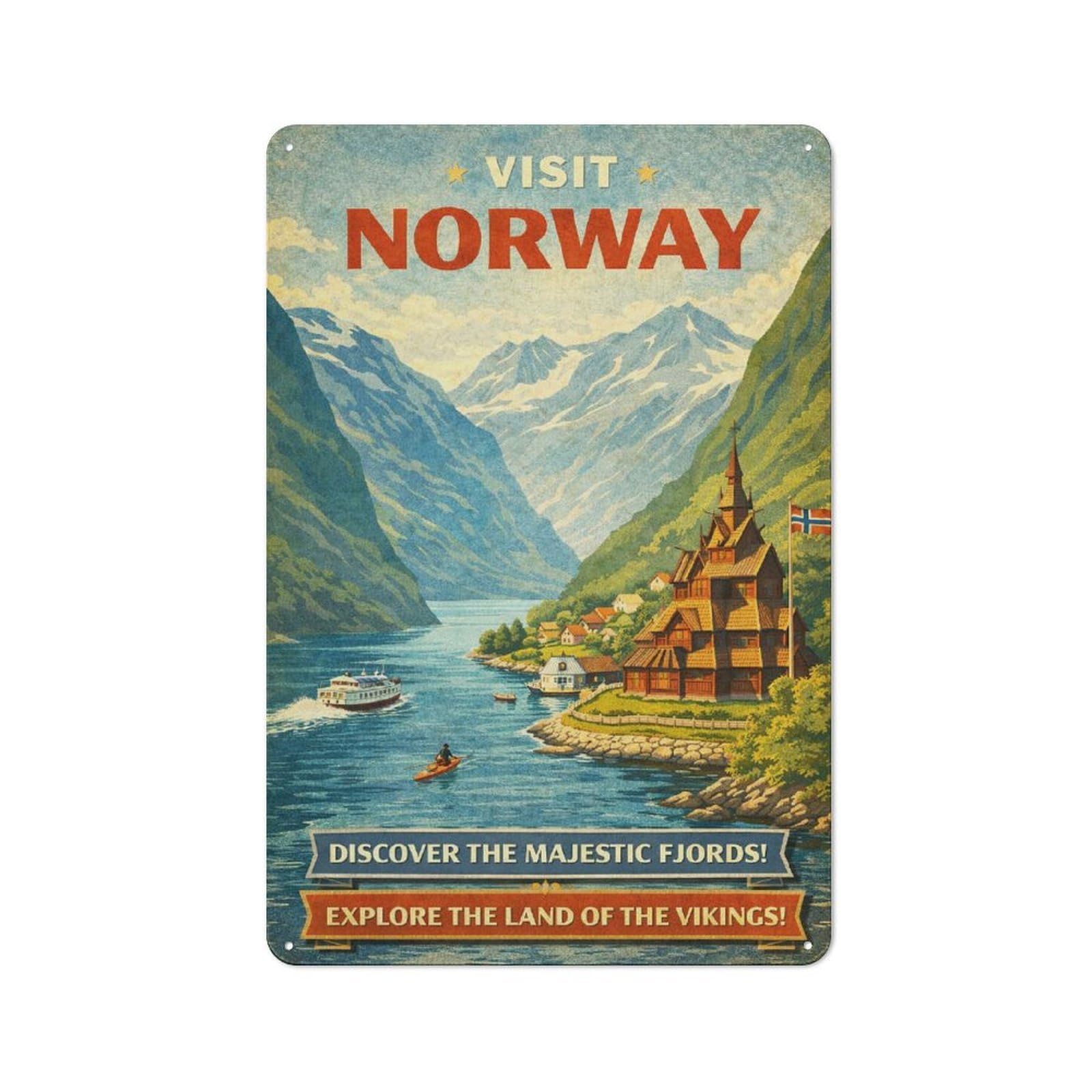 Junmoney Style-18 Visit Norway Vintage Travel Rustic Printed Metal Sign 30X20cm For Garage Or Workshop, For Garage, Workshop And Man Cave Decoration