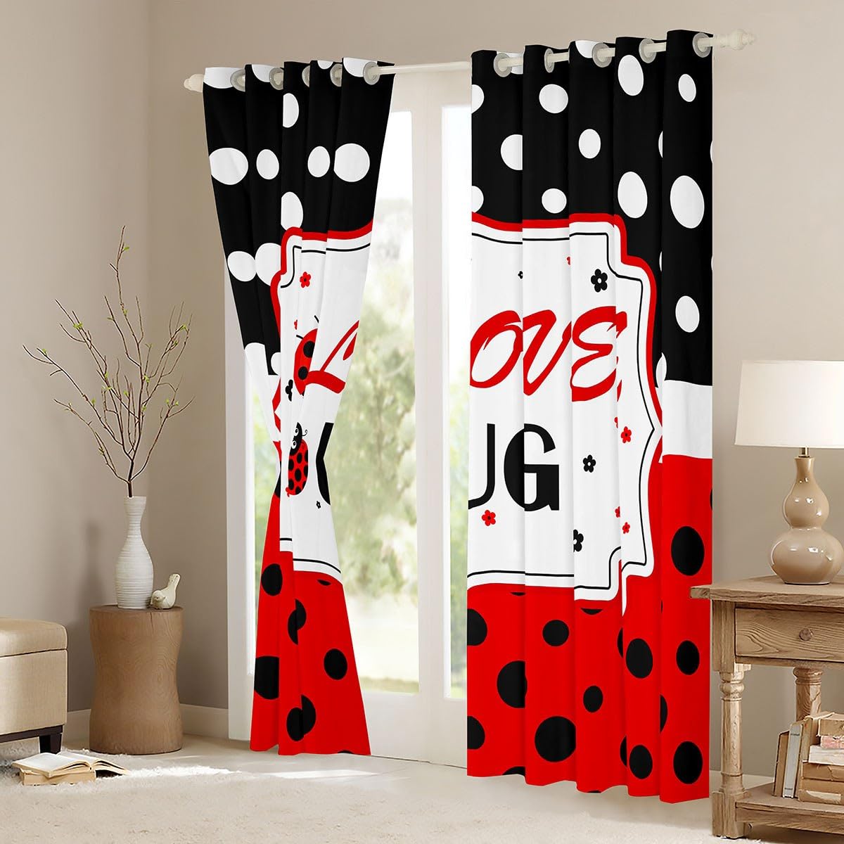 Tende per finestre a forma di coccinella, rosse e nere, decorazione per la camera dei bambini, 168 x 228 cm, graziose tende decorative per finestre per camera da letto e soggiorno