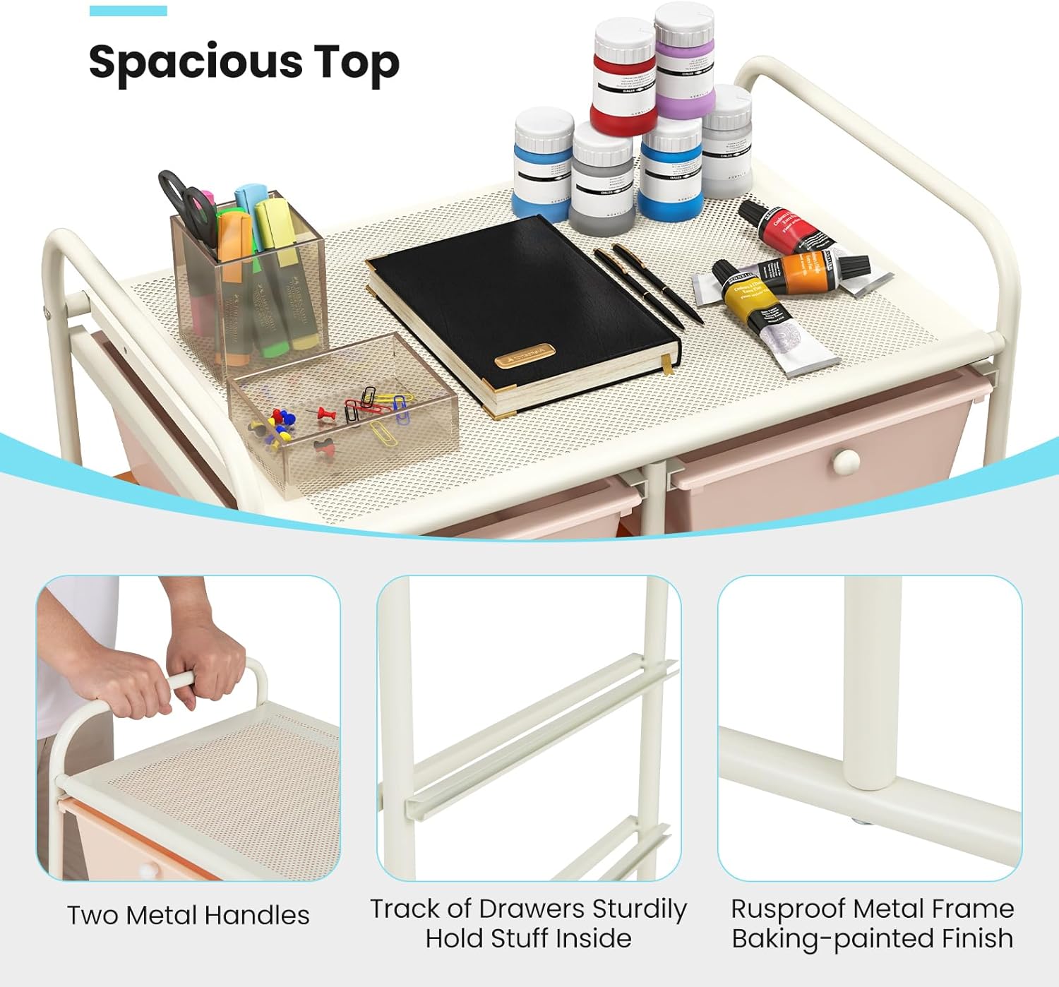 10-Drawer Rolling Cart with Drawers, Storage Cart with Universal Wheel & Metal Frame, Multipurpose Mobile Trolley Utility Cart for Makeup Kitchen Office Play Room (Macaron)