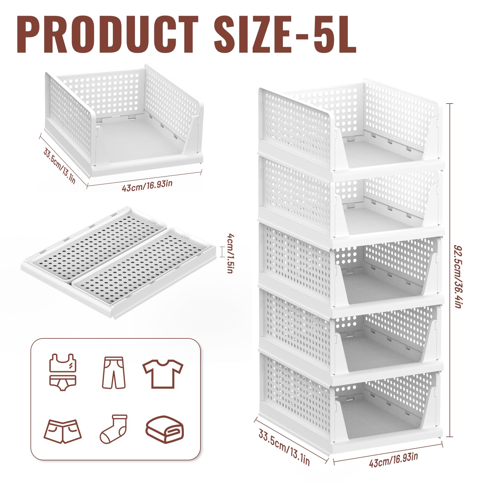 5pcs Organizer Armadio Cassettiere,Scatole Pieghevoli per Guardaroba