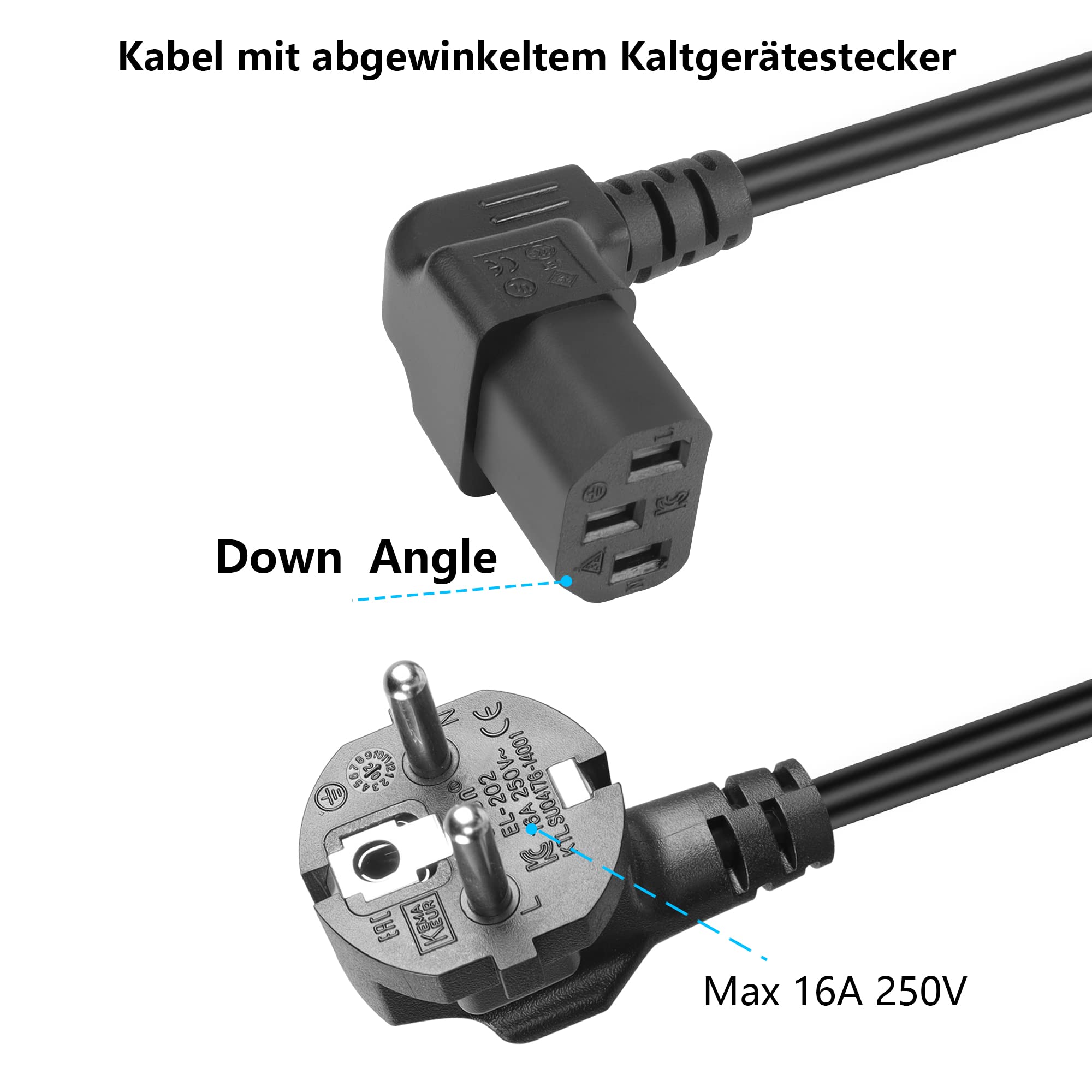 GELRHONR Kabel Zasilający 1,5 m 3-Pinowy, 90 Stopni CEE 7/7 Na IEC C13, Z Zestykiem Ochronnym Kątowym Do Gniazda Urządzenia Zimnego