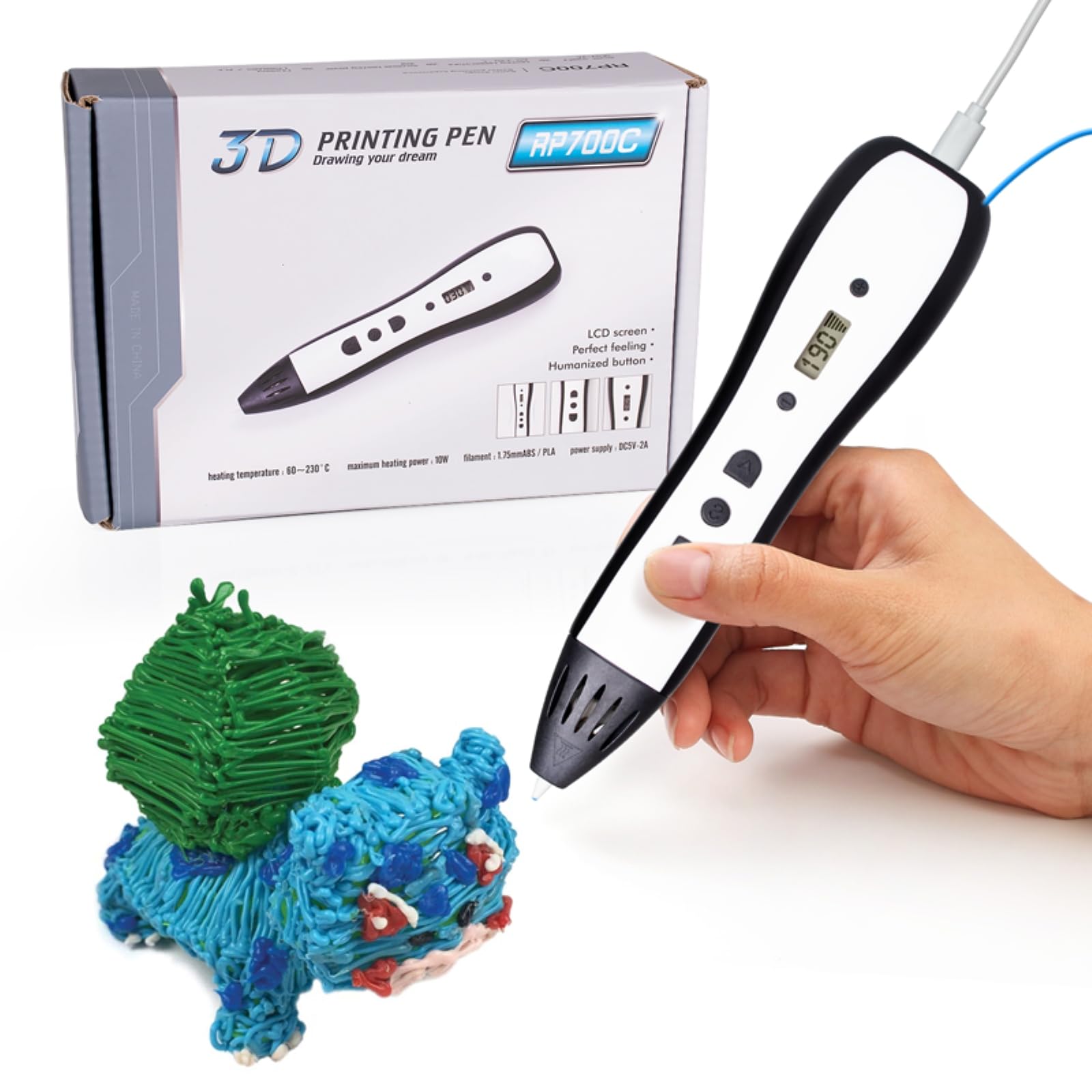 Kretrum 3D Pen for Kids - 3D Pen with LCD Screen - 3D Pen with 1.75 mm PLA Filament - Includes 3D Pen for Kids, PLA filaments, Instruction Manual, Type-C Cable - Ideal as a Gift