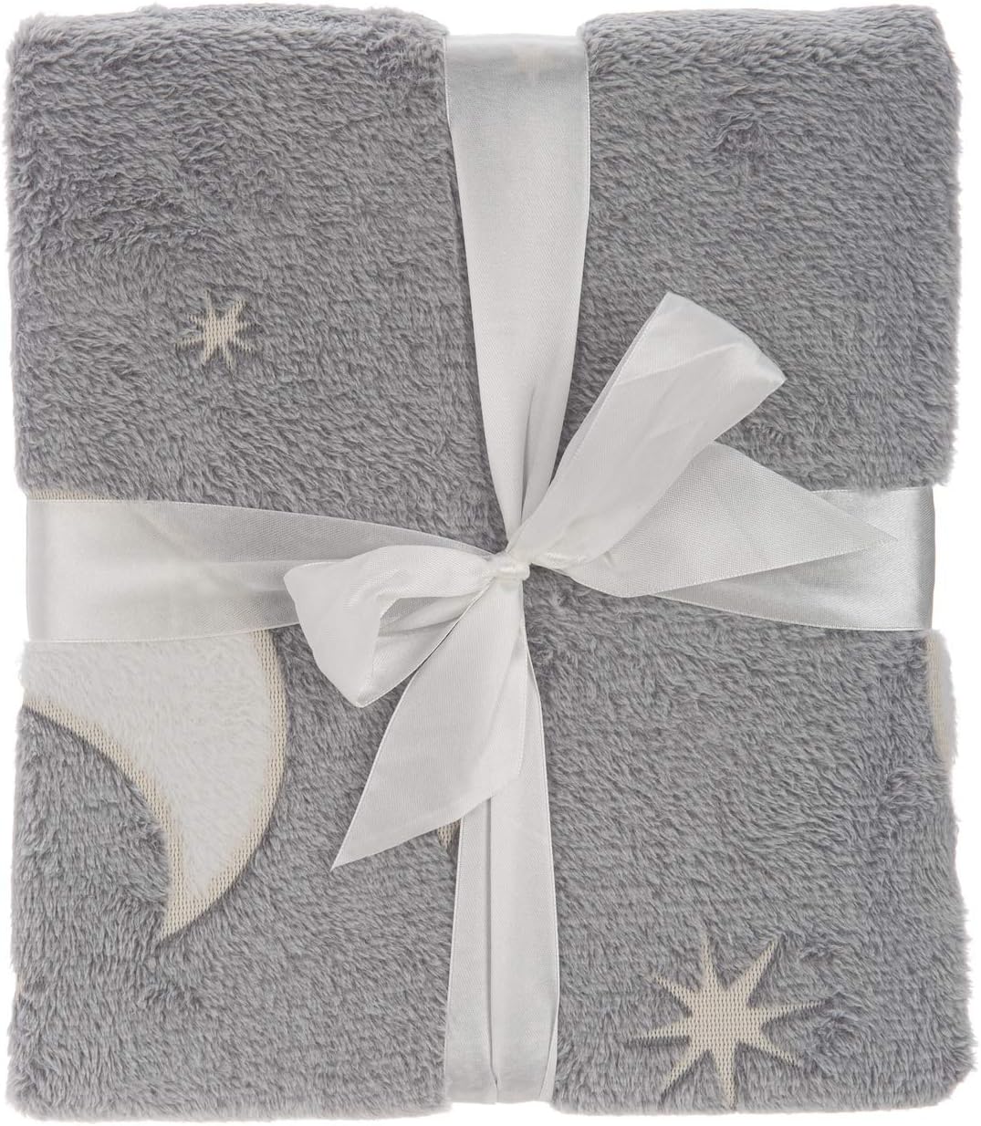 Wicked Gizmos Glow in the Dark Fluffy Throw Over Blanket with Hood in Soft and Plush Faux-Fur Microfibre Fleece Finish for Bed Sofa or Couch (Grey Moon & Stars)