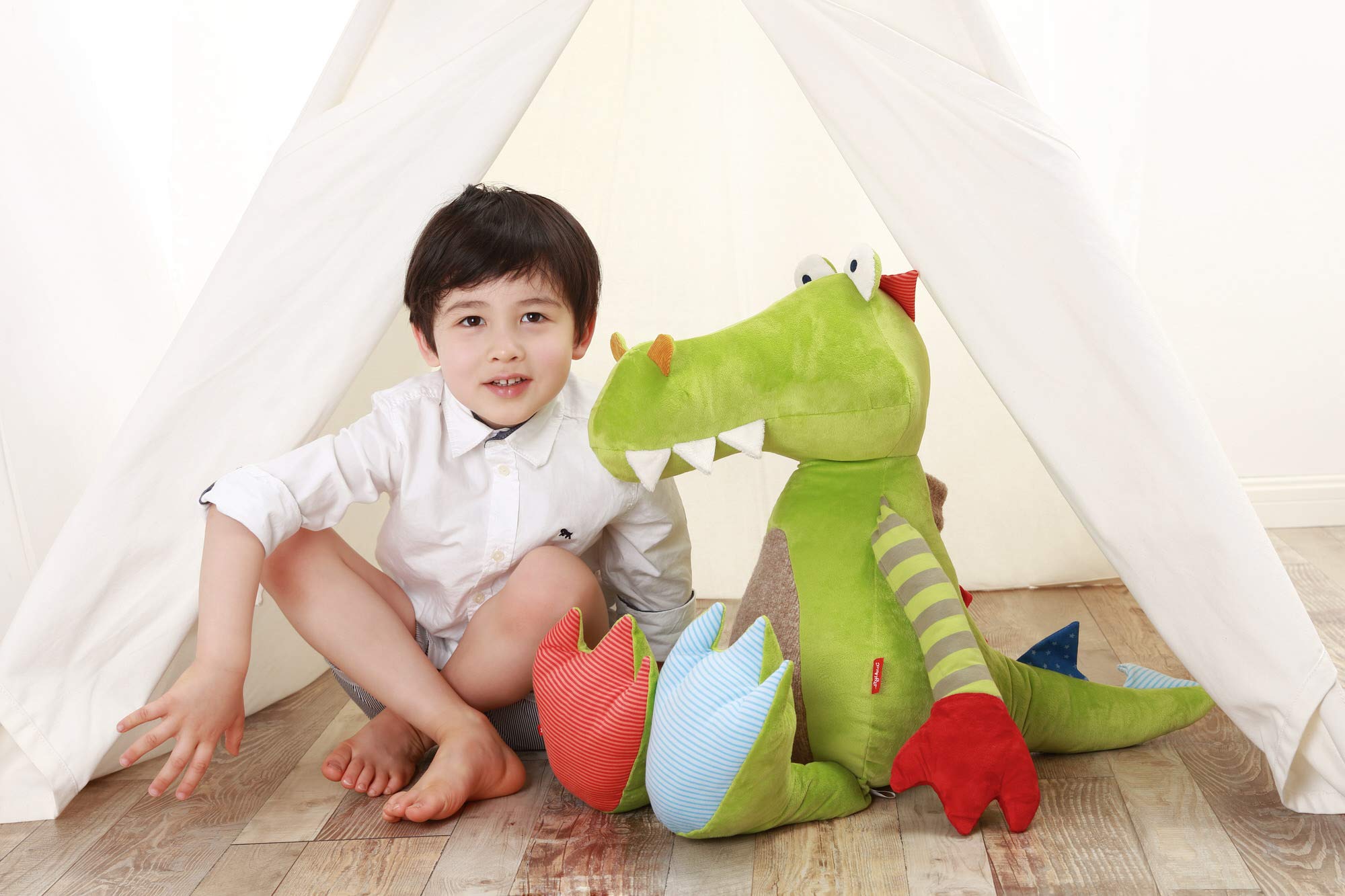 SIGIKID 38874 Drache XXL Patchwork Sweety Mädchen und Jungen Kuscheltier empfohlen ab 1 Jahr mehrfarbig