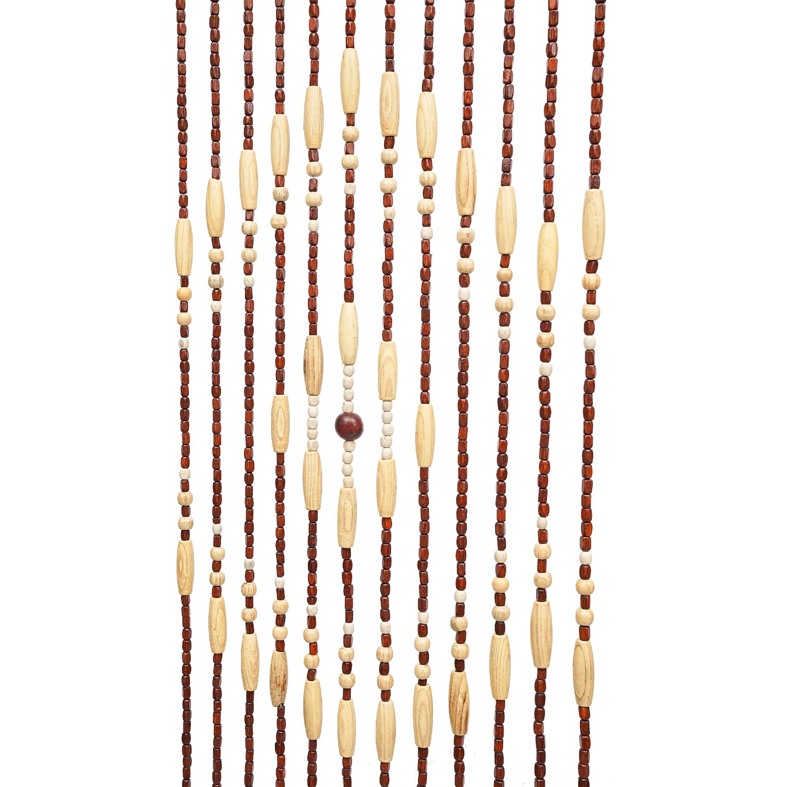 Rideau de perles en bois - 90 x 175 cm - Rideau de porte rétro en bambou - 31 lignes - Avec motif perles - Rideau de porte - Fil de coton - Beige et marron