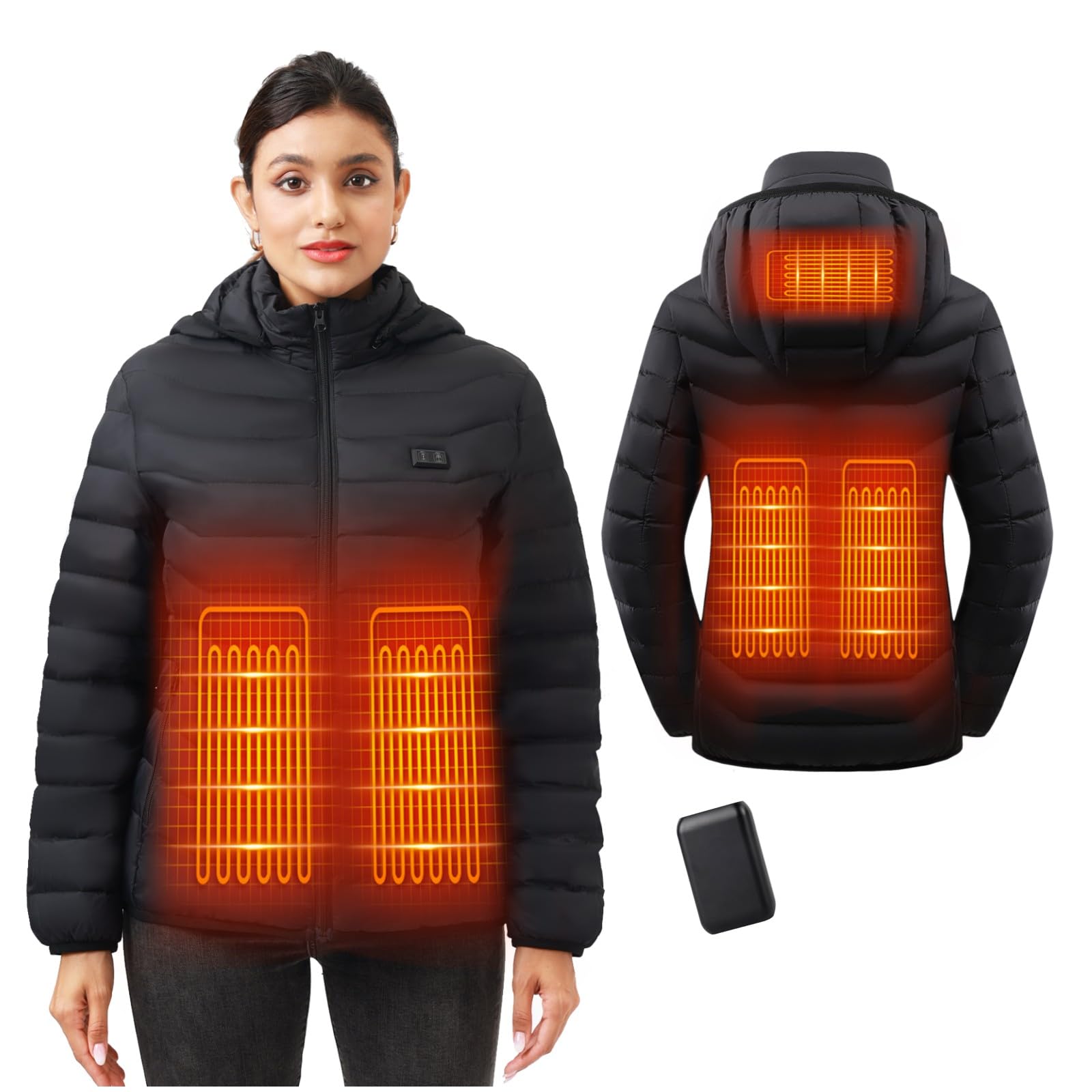 Chaqueta Calefactable Mujer con Batería 10000mAh, Chaquetas con Calefaccion con 5 Zonas, 3 Temperaturas, Control Doble, Ideal para Senderismo, Esquí y Acampar