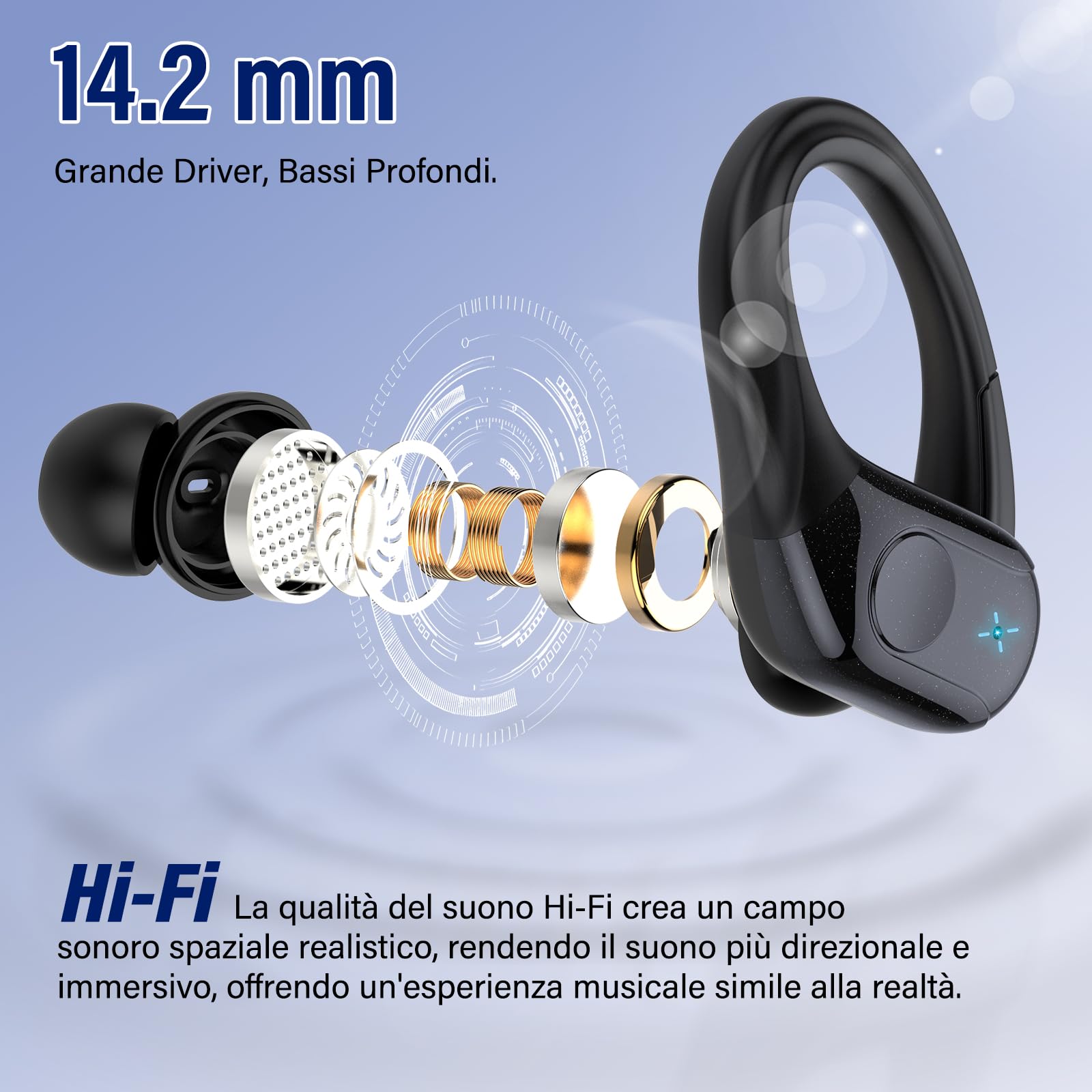 Cuffie Bluetooth Sport 5.4 - 70 Ore Autonomia, IPX8, Display LED, Per Corsa E Sport Estremi
