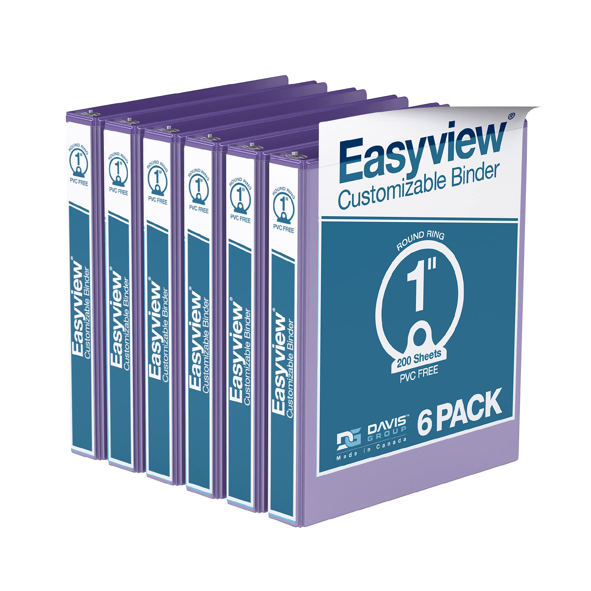 Davis Group Easyview Premium, Round Ring, Customizable, View Binder, 6 Pack 1"