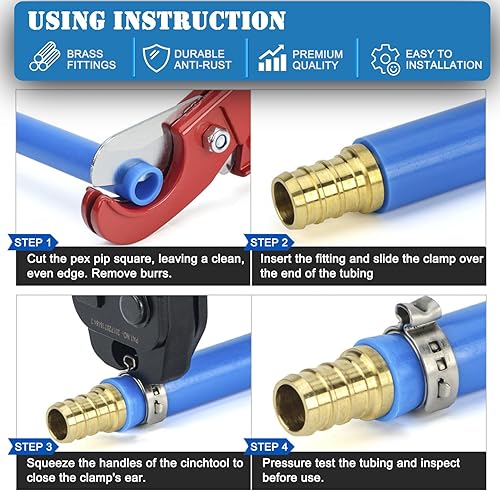 Miniatura 4 de Paquete de 25 Acoplamiento de 12 pulgada, ASTM F-1807, accesorios PEX de engarce de púas de latón, para proyectos de plomería de tubería PEX.