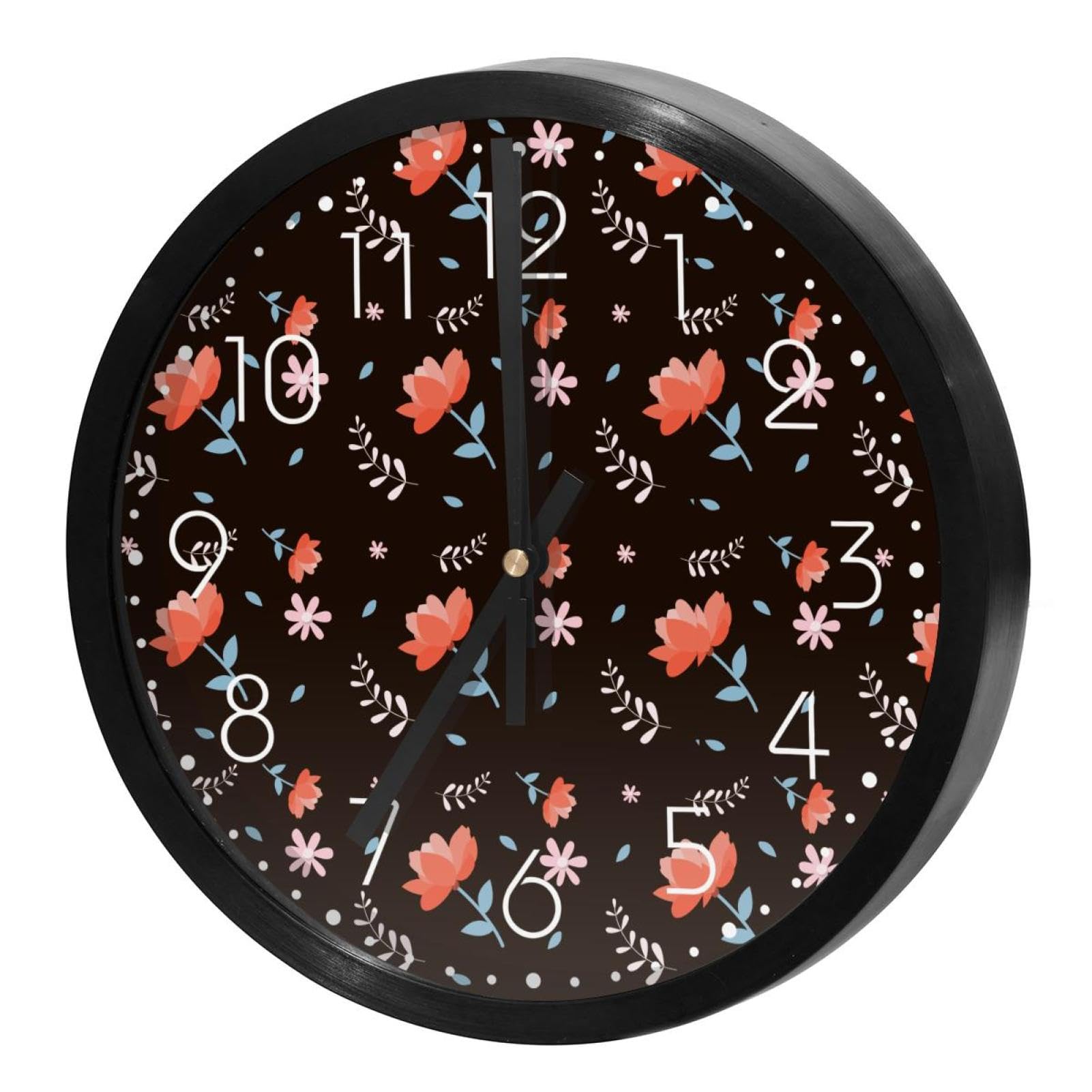 Horloge murale pour cuisine et maison ronde au motif moderne de fleur rouge