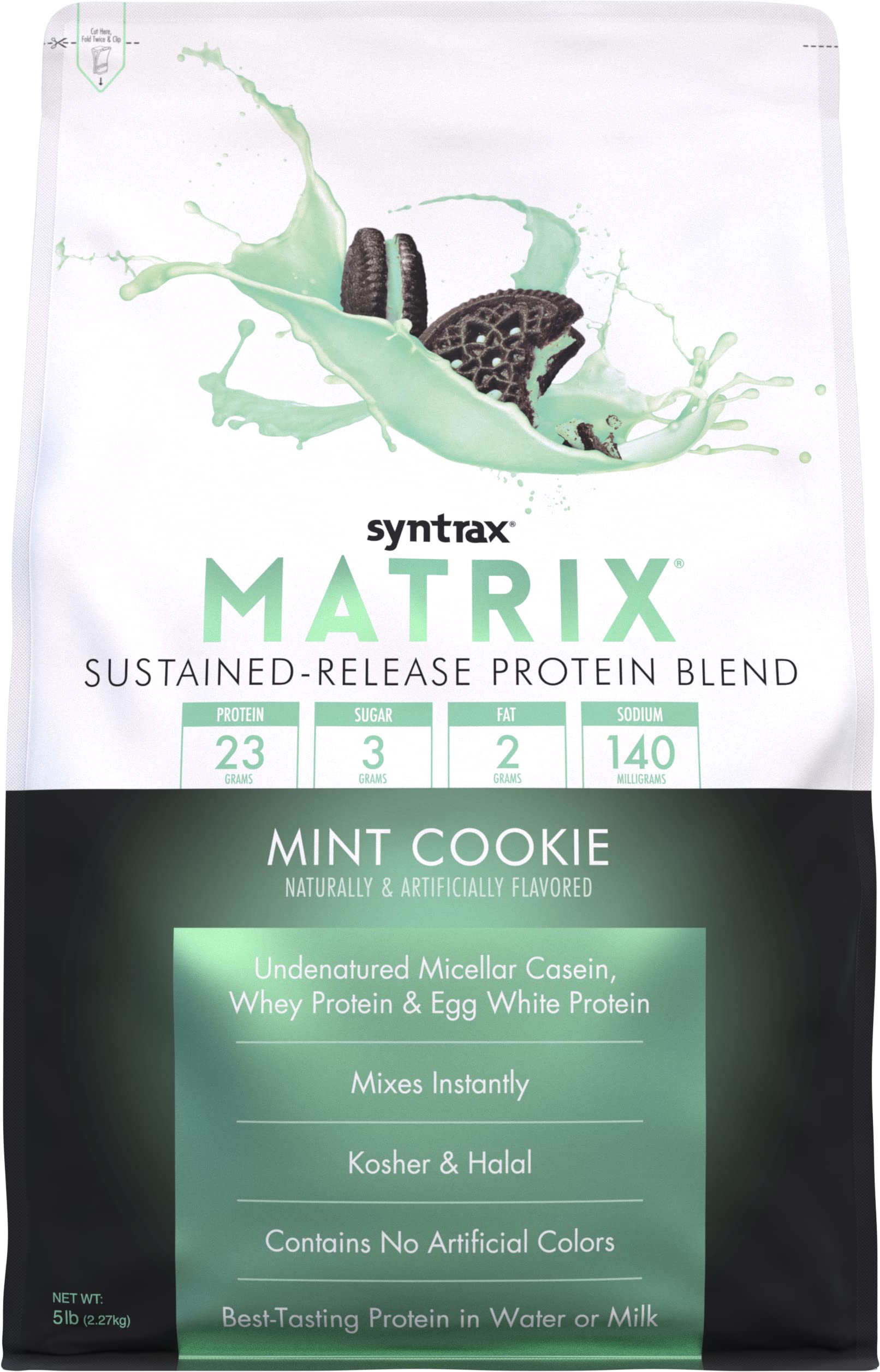Nutrition Matrix Protein Powder, Sustained-Release Blend, Mint Cookie, 5 lbs. Real Cookie Pieces