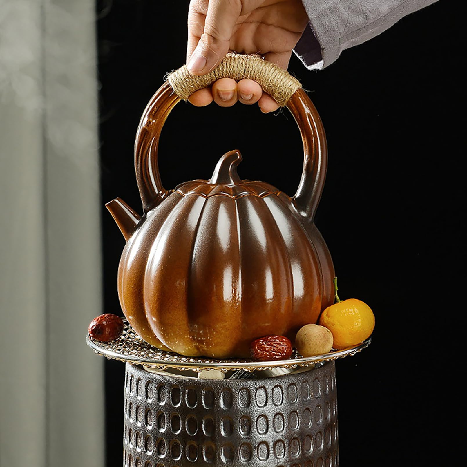 Théière En Céramique Forme Citrouille Peinte à La Main - Porcelaine Anglaise Dorée, Filtre Inclus - Capacité 1 Litre (blanc)